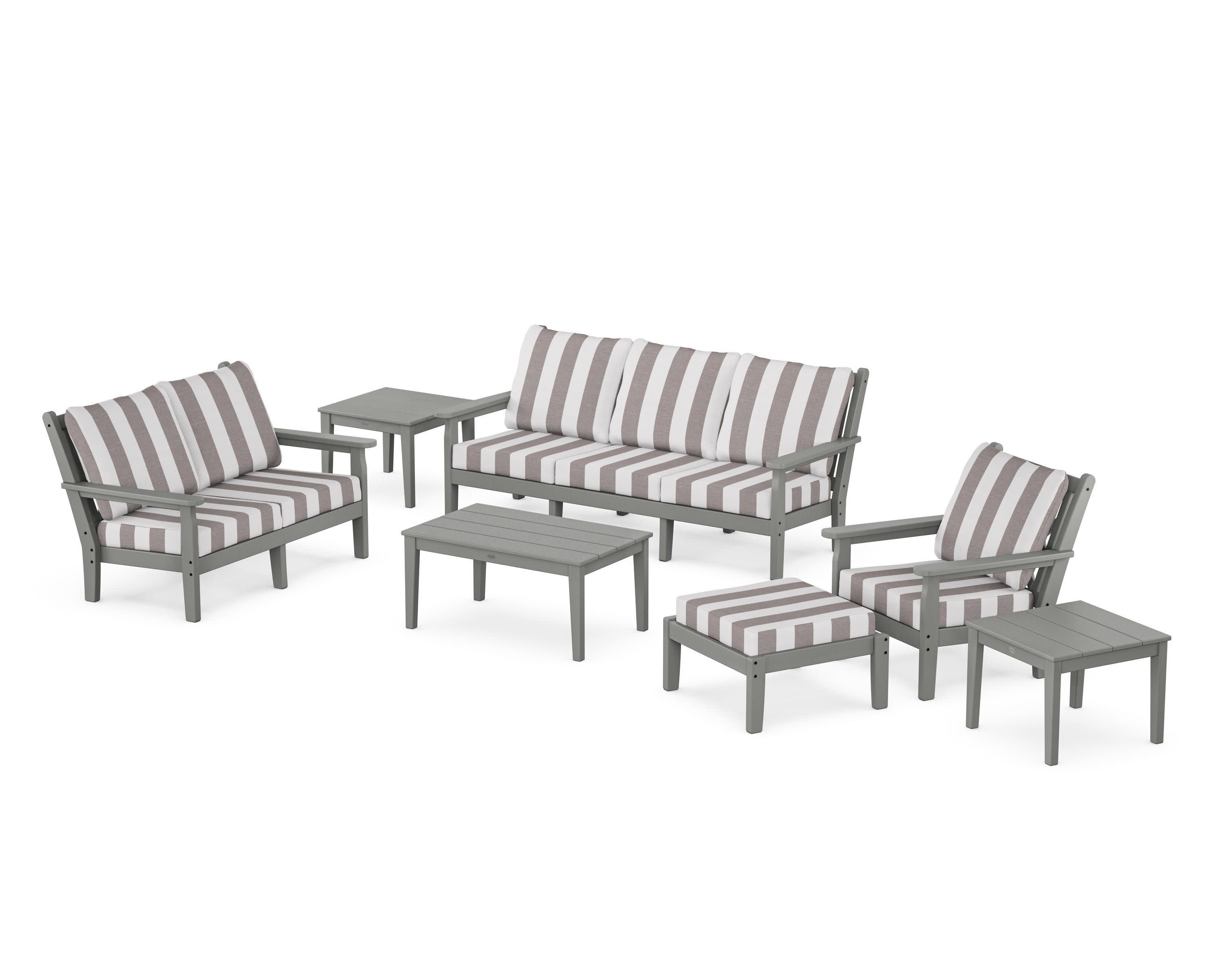 Chippendale 7-Piece Deep Seating Set in Slate Grey / Cabana Stripe Grey Mist