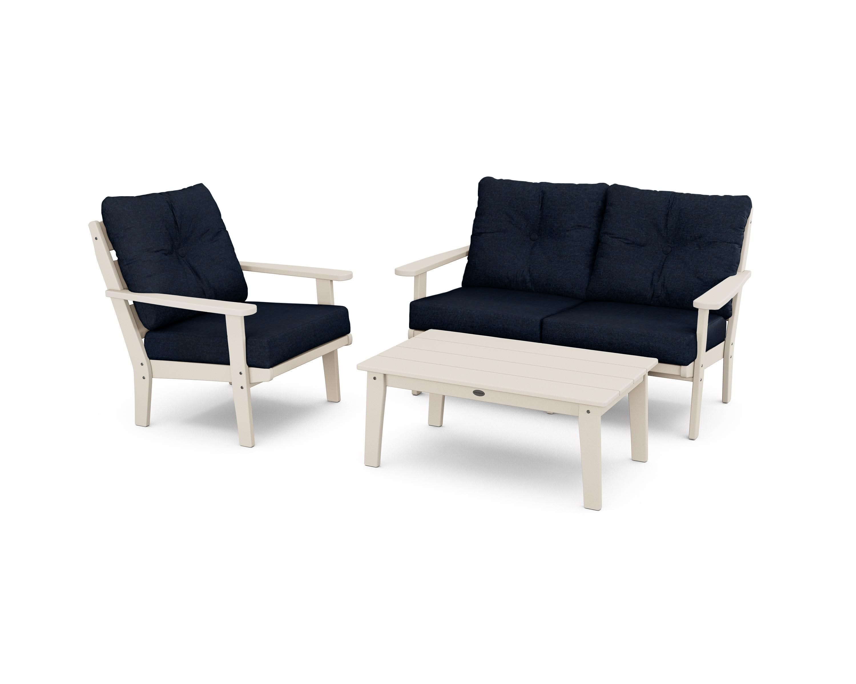 Lakeside 3-Piece Deep Seating Set in Sand / Marine Indigo