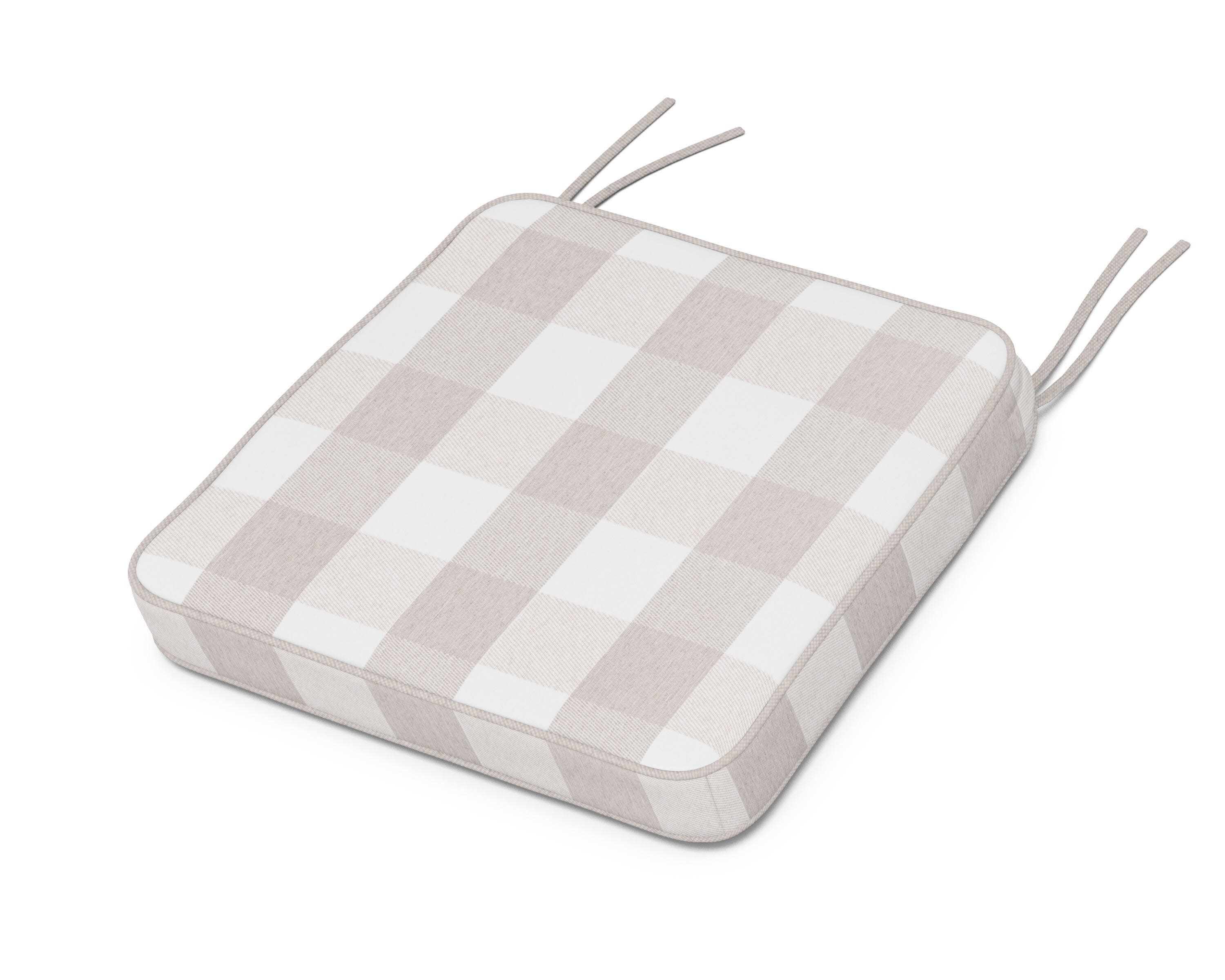 Chinoiserie Side Chair Seat Cushion in Buffalo Plaid Dune Burlap