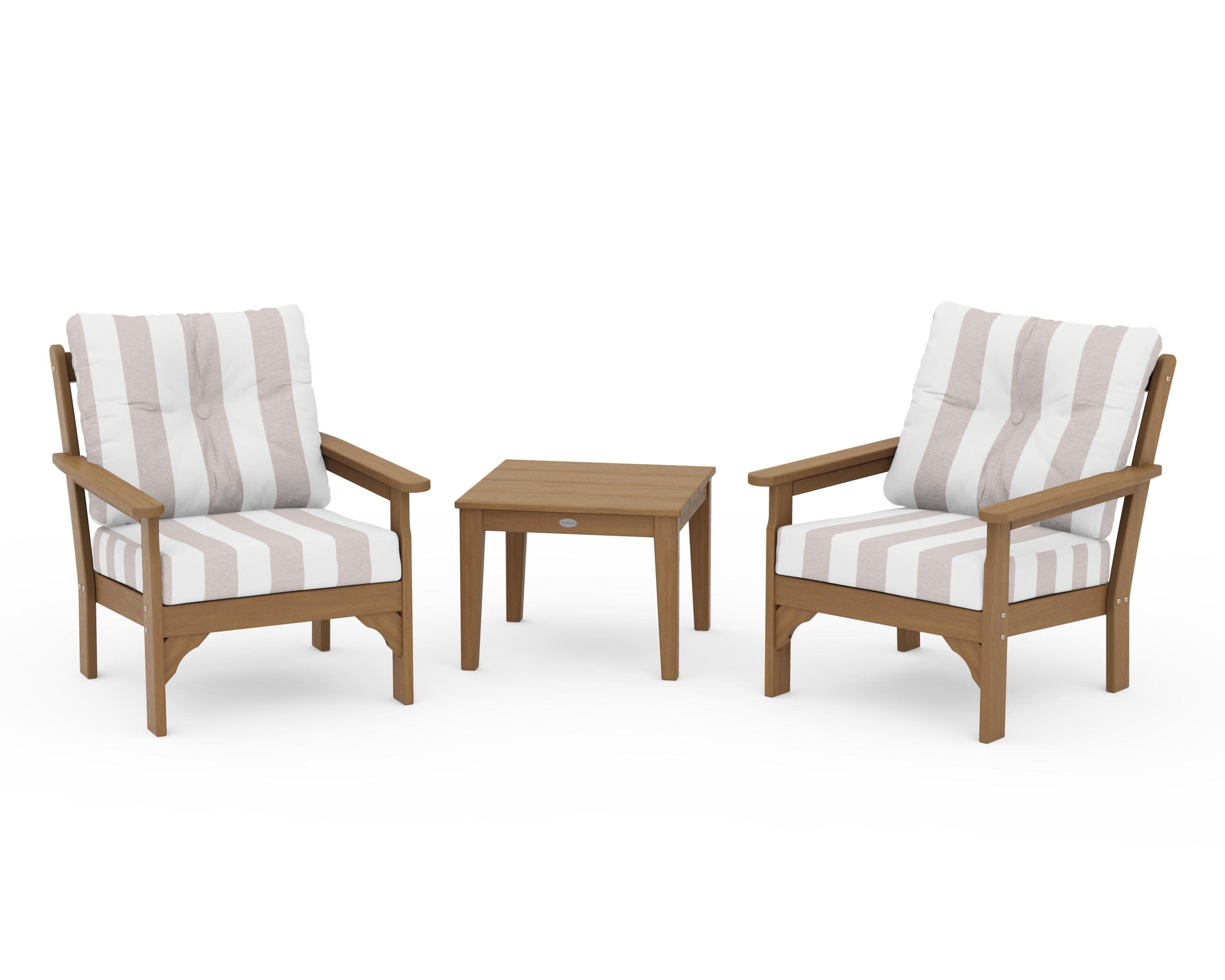 Vineyard 3-Piece Deep Seating Set in Natural / Cabana Stripe Dune Burlap