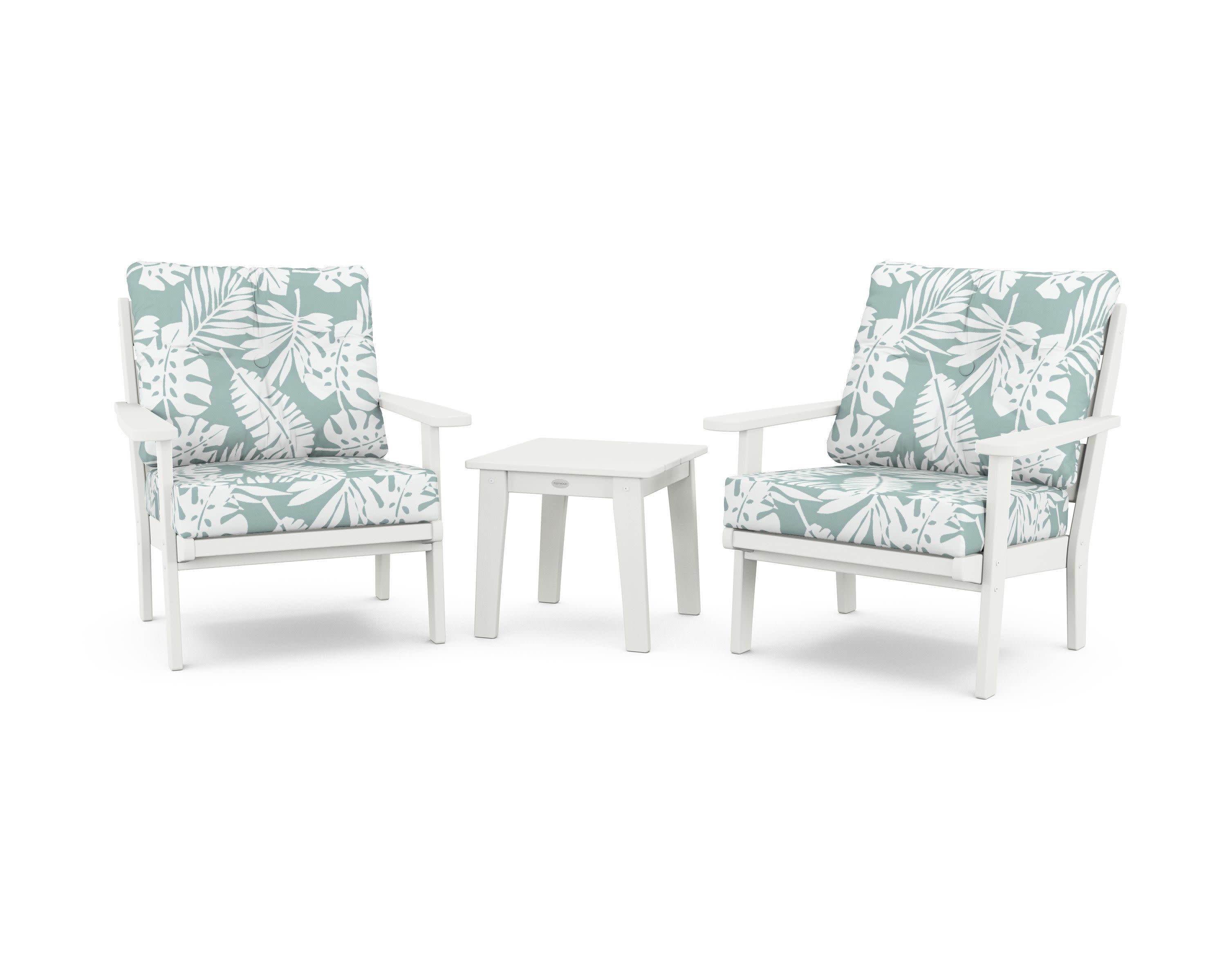 Lakeside 3-Piece Deep Seating Chair Set in Vintage White / Leaf Glacier Spa