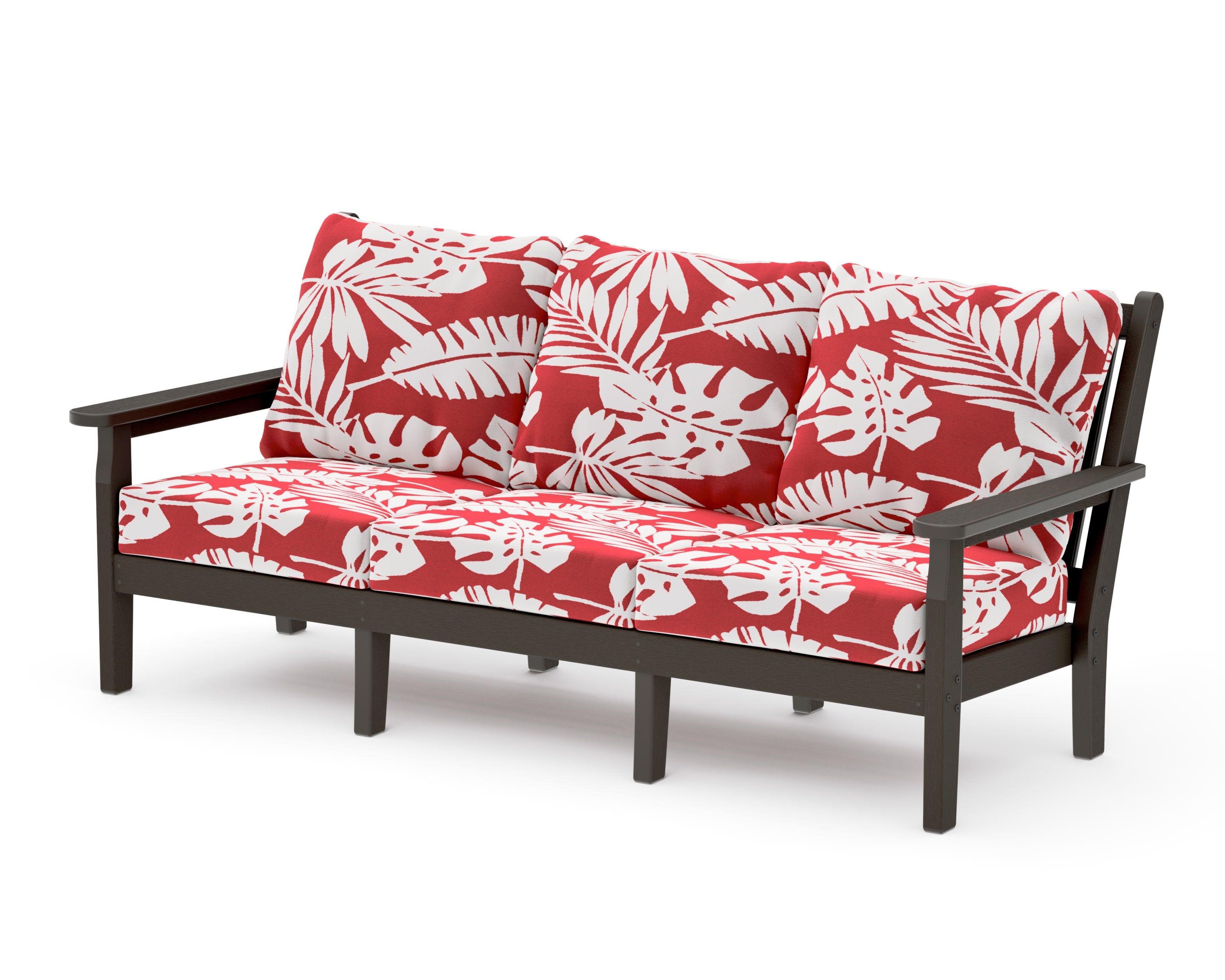 Chippendale Deep Seating Sofa in Vintage Coffee / Leaf Crimson