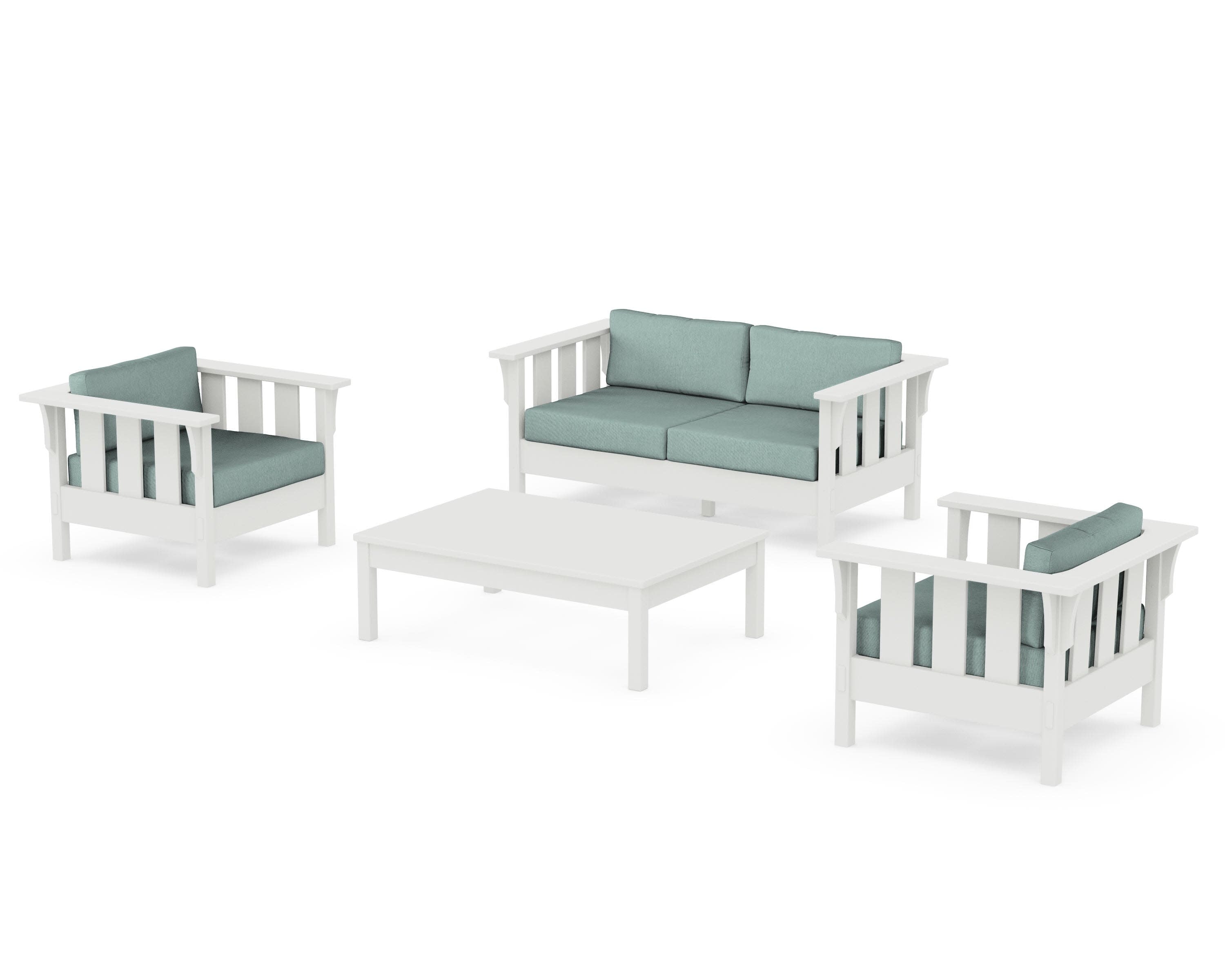 Acadia 4-Piece Deep Seating Set with Loveseat in Vintage White / Glacier Spa