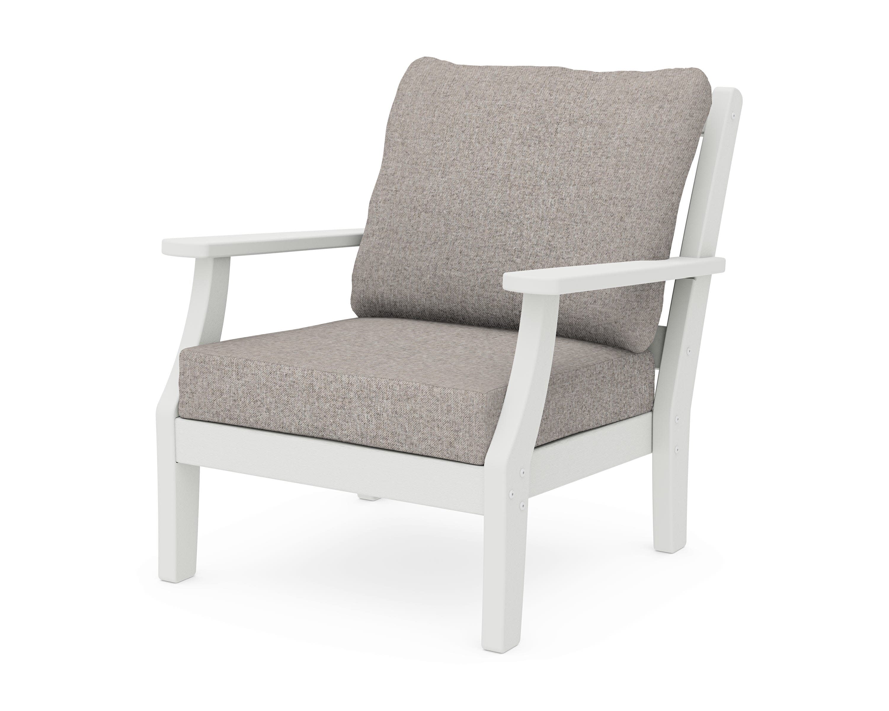 Chinoiserie Deep Seating Chair in Vintage White / Weathered Tweed