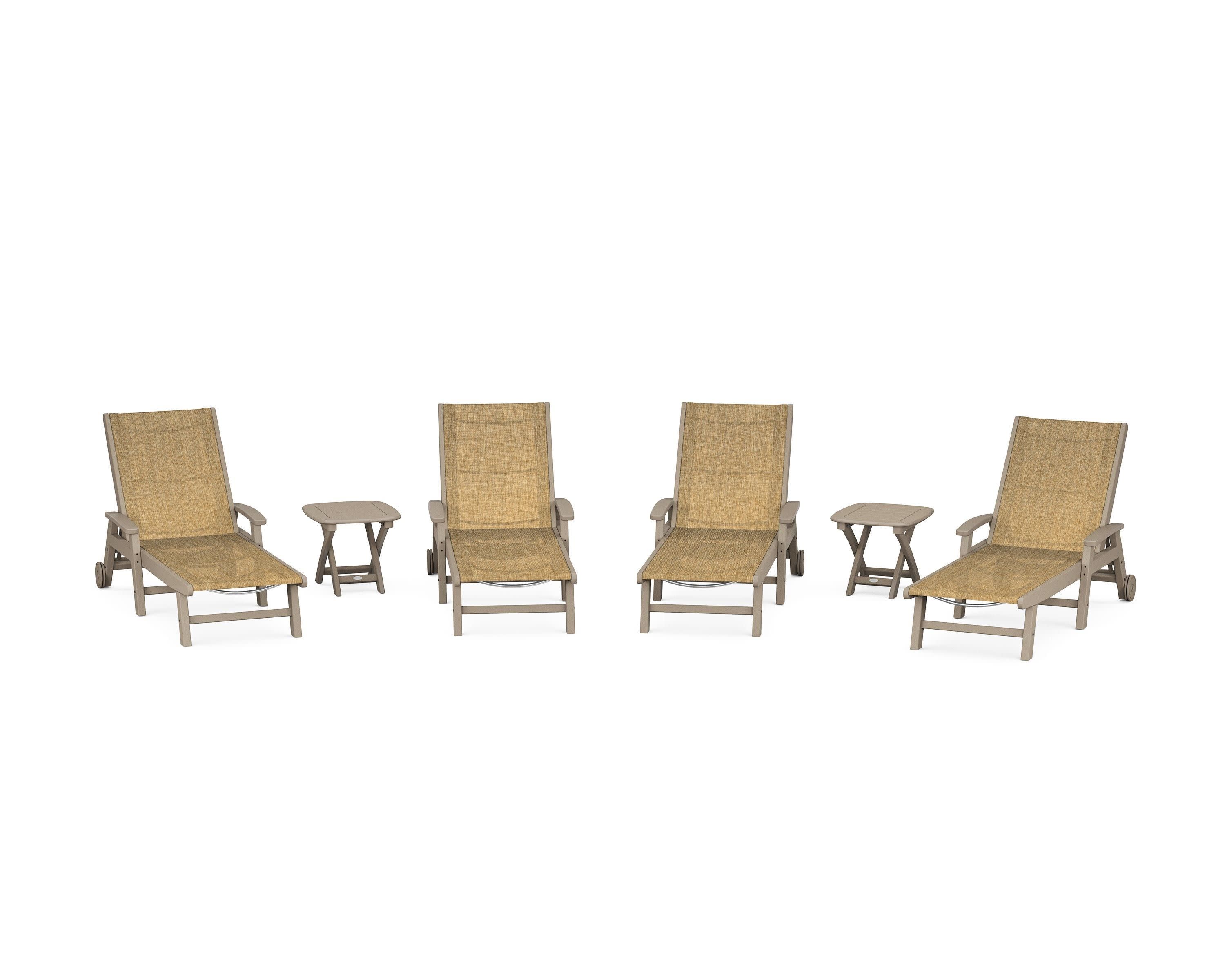 Coastal Chaise 6-Piece Set with Wheels in Vintage Sahara / Burlap Sling