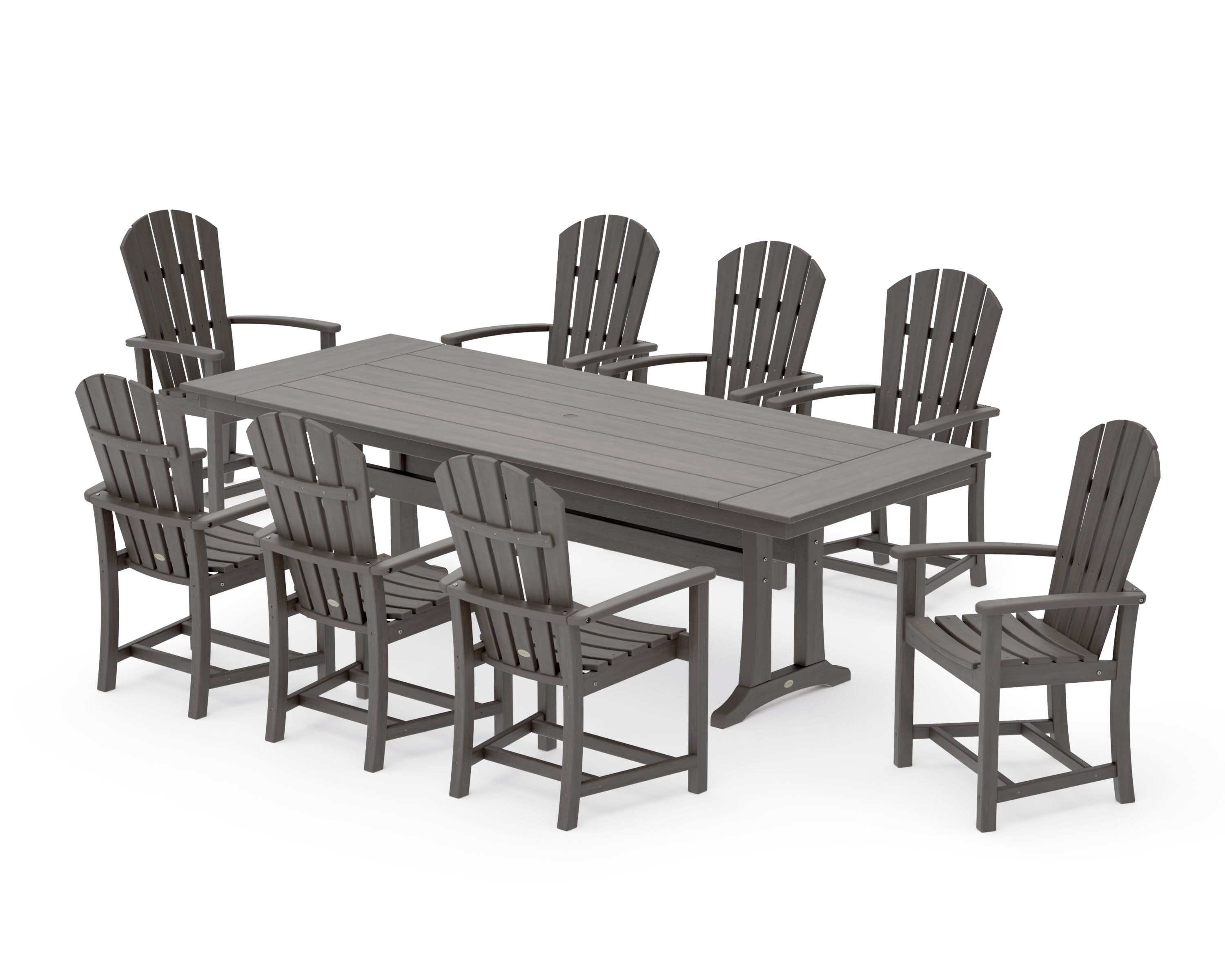Palm Coast 9-Piece Farmhouse Dining Set with Trestle Legs in Driftwood