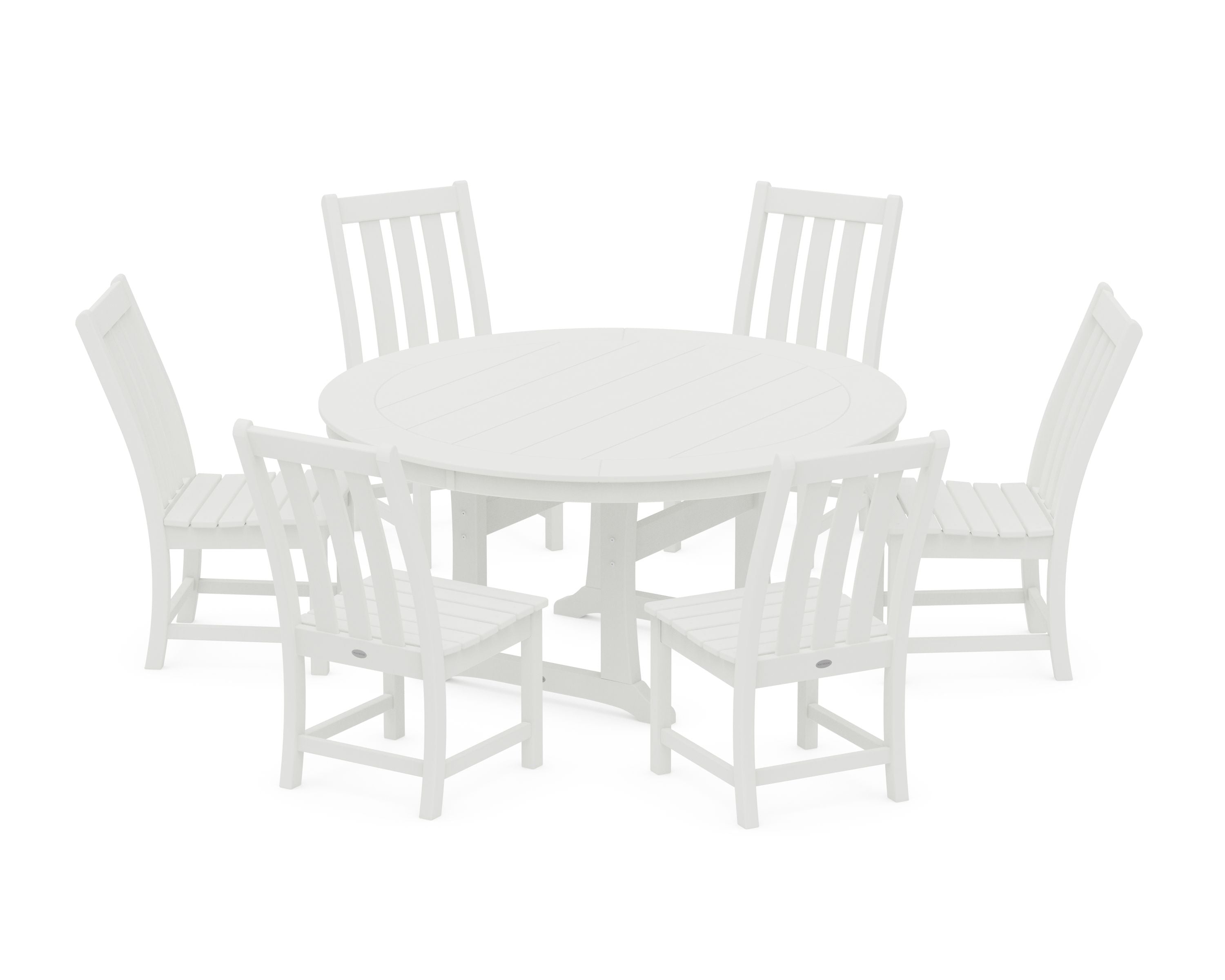 Vineyard 7-Piece Side Chair Round Dining Set in Vintage White