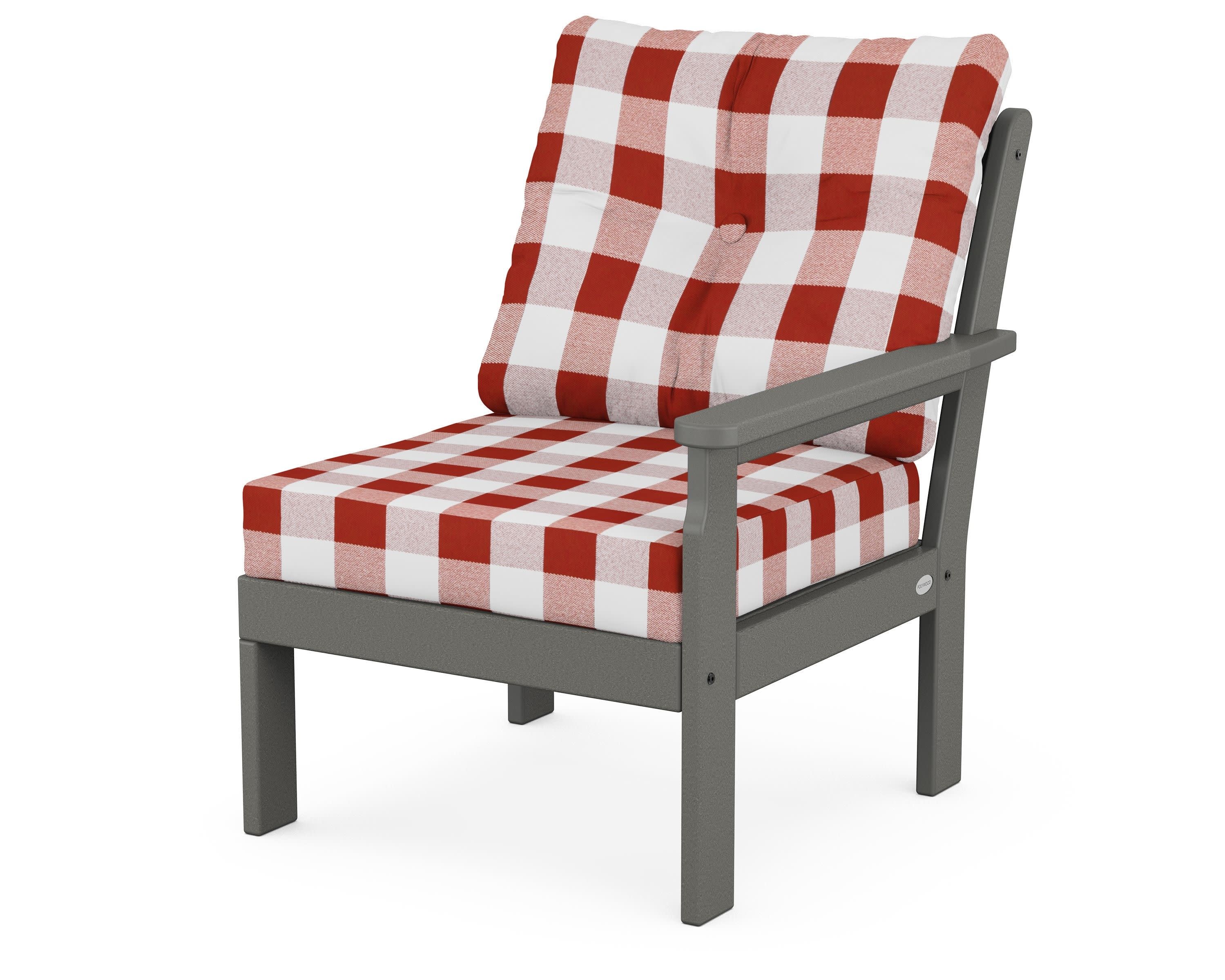 Vineyard Modular Right Arm Chair in Slate Grey / Buffalo Plaid Crimson