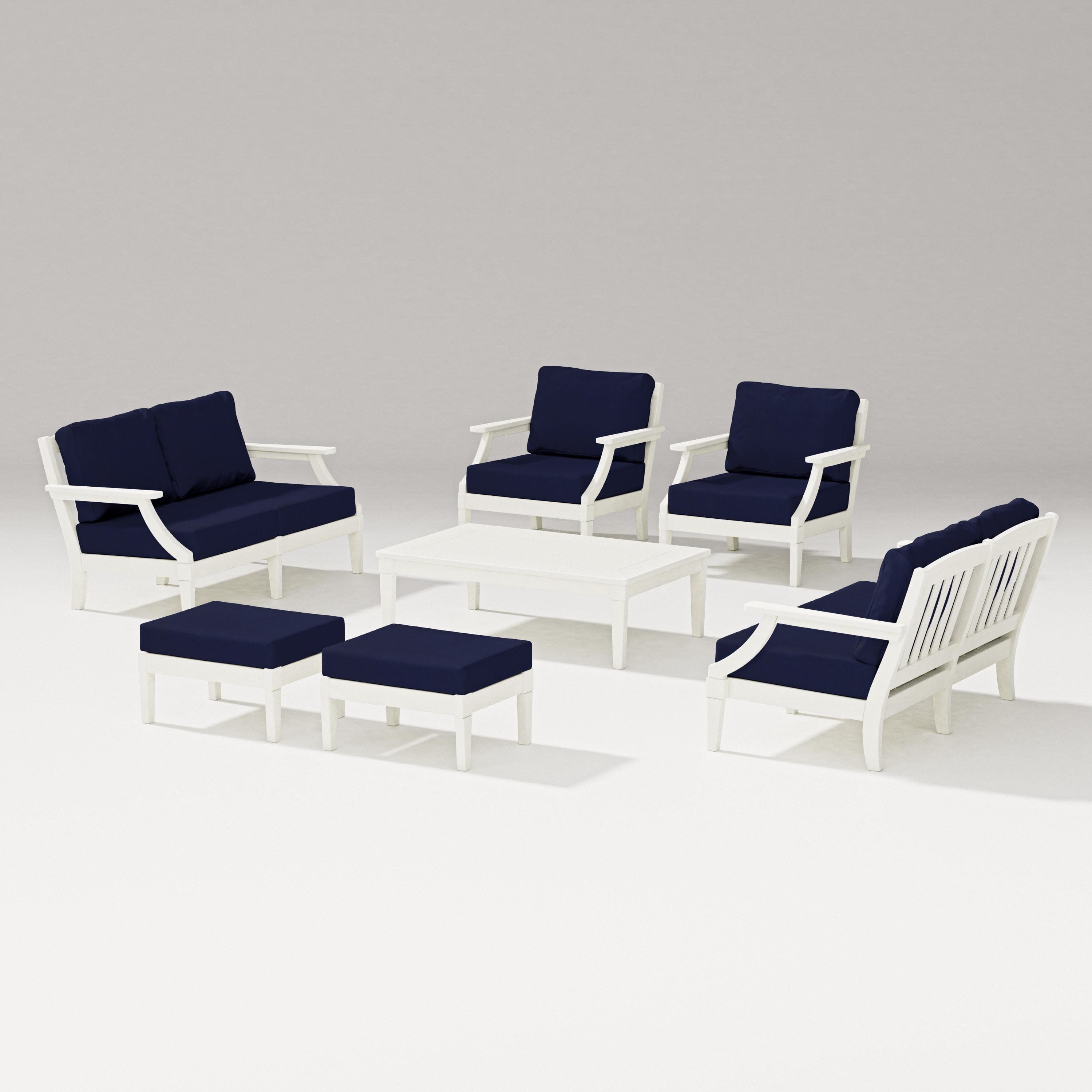 Estate 7-Piece Lounge Loveseat Set in Vintage White / Navy