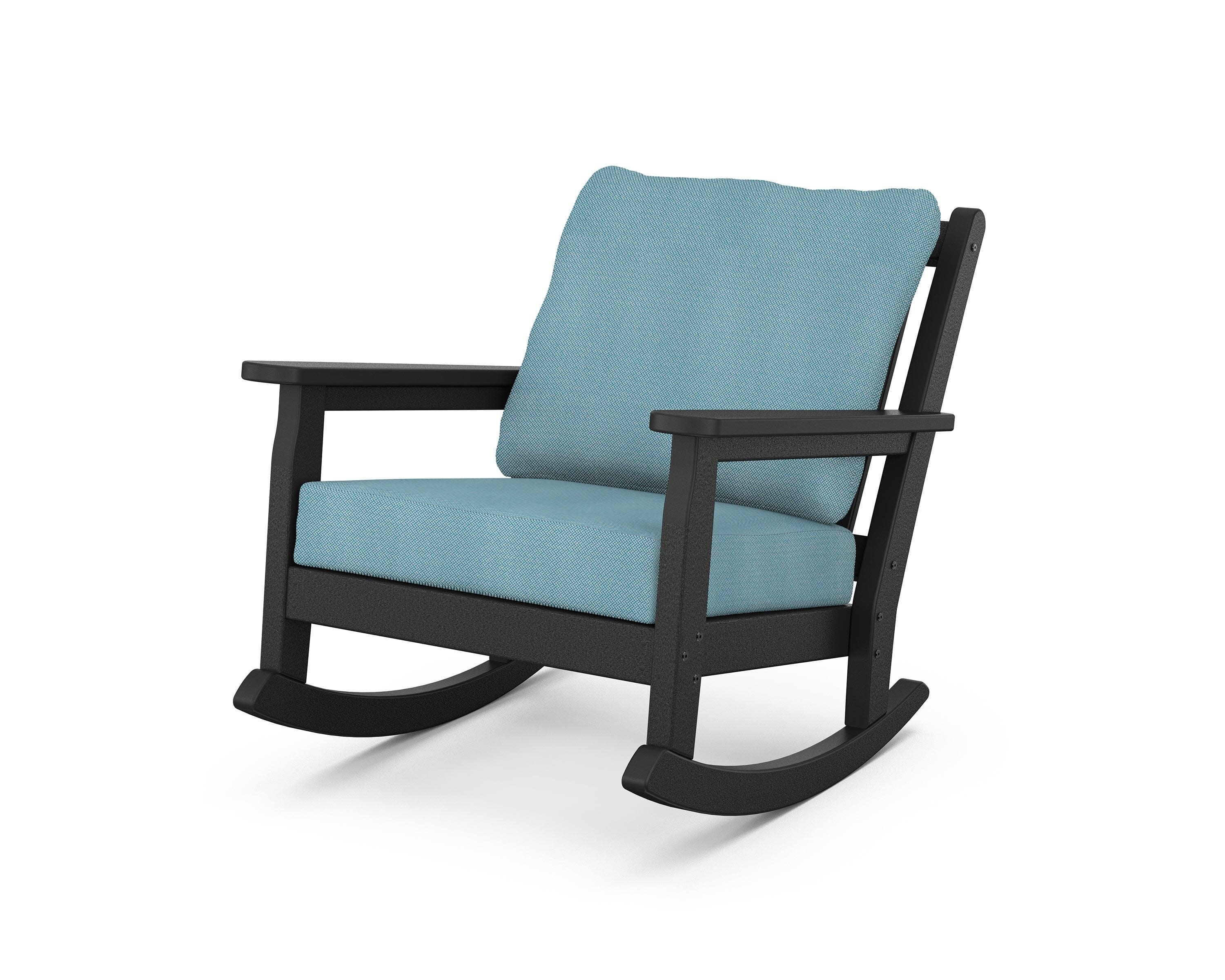 Chippendale Deep Seating Rocking Chair in Black / Lattice Sky Blue