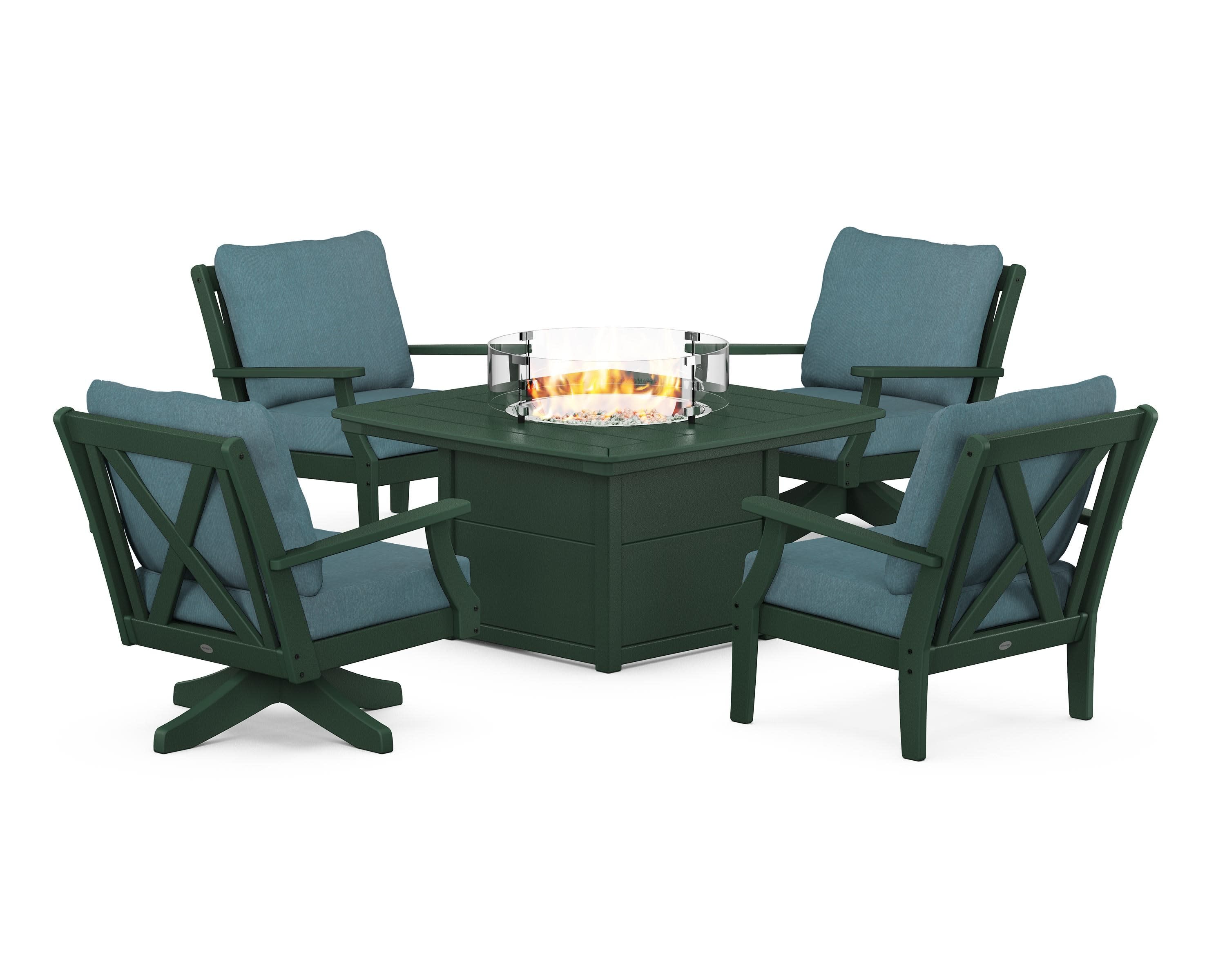 Braxton 5-Piece Deep Seating Set with Fire Table in Green / Ocean Teal