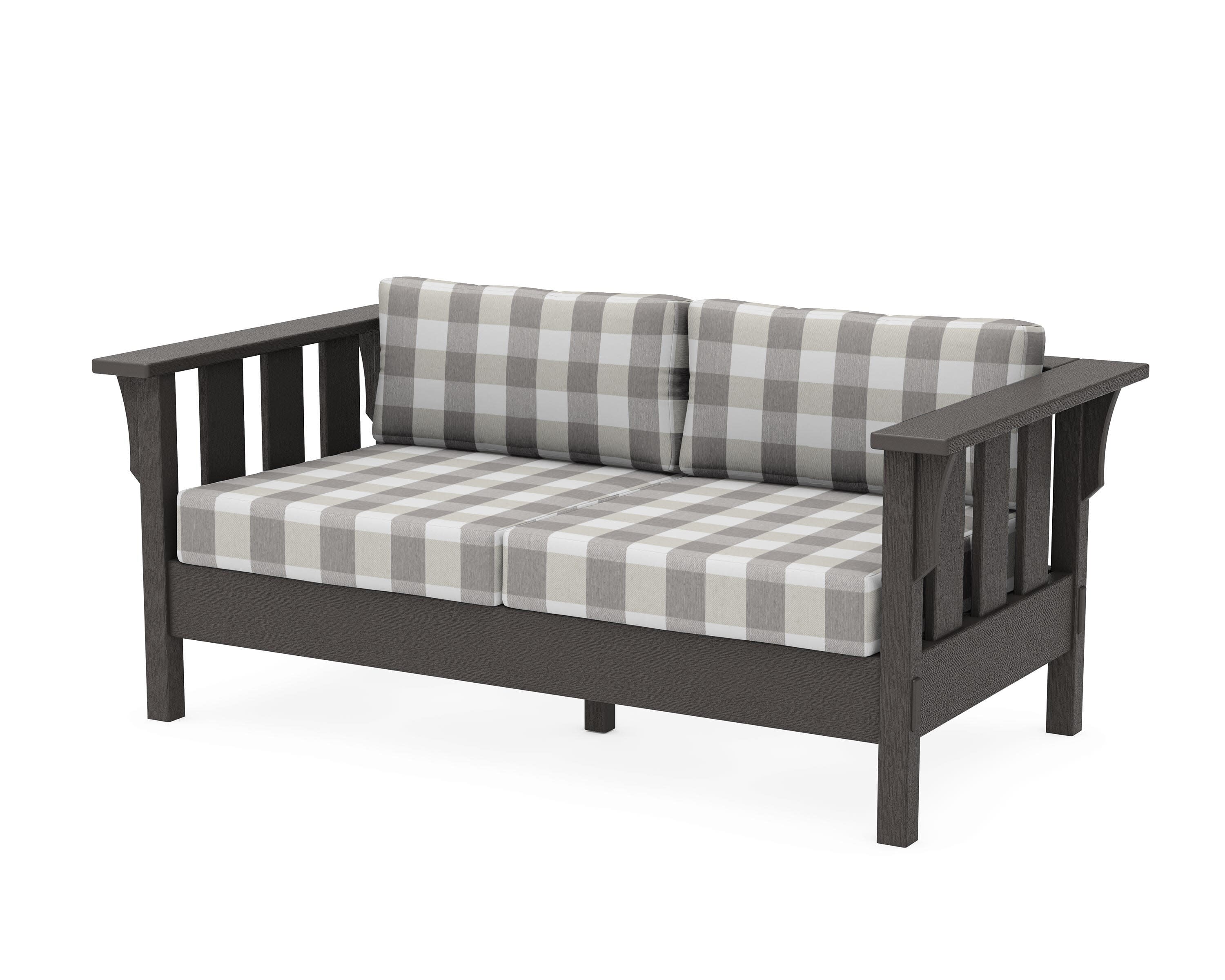 Acadia Deep Seating Loveseat in Vintage Coffee / Buffalo Plaid Grey Mist