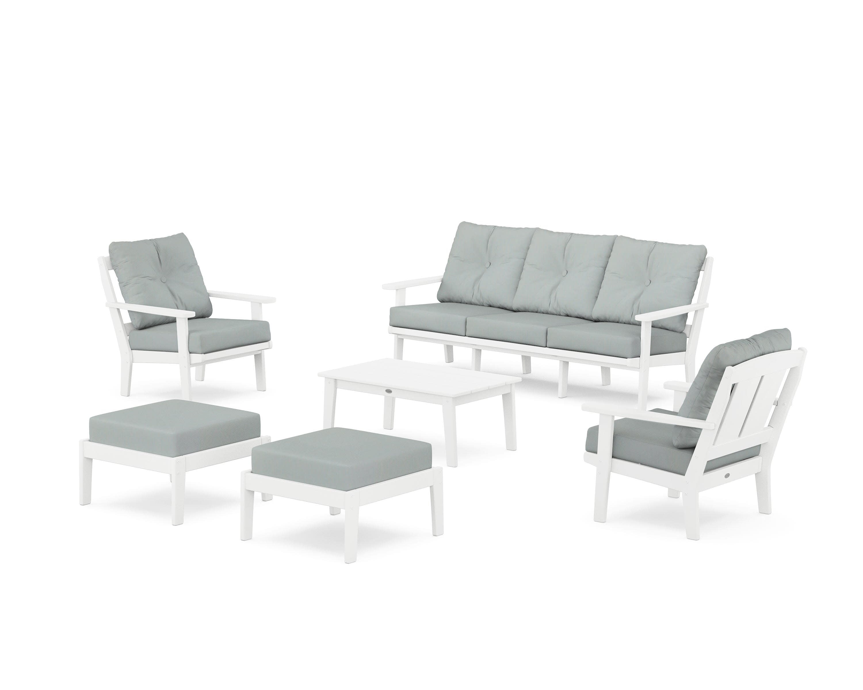 Mission 6-Piece Lounge Sofa Set in White / Spa