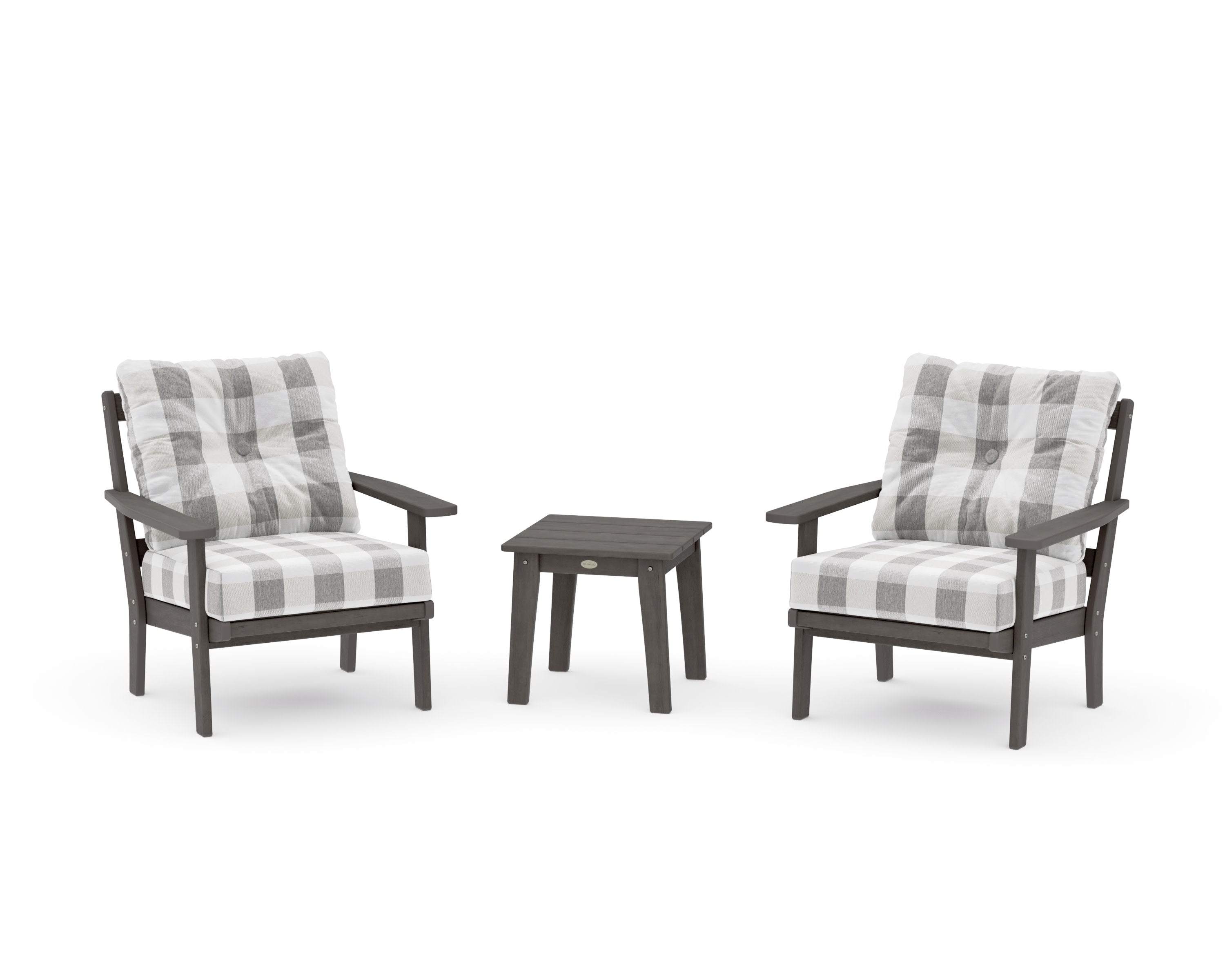 Prairie 3-Piece Deep Seating Set in Driftwood / Buffalo Plaid Grey Mist