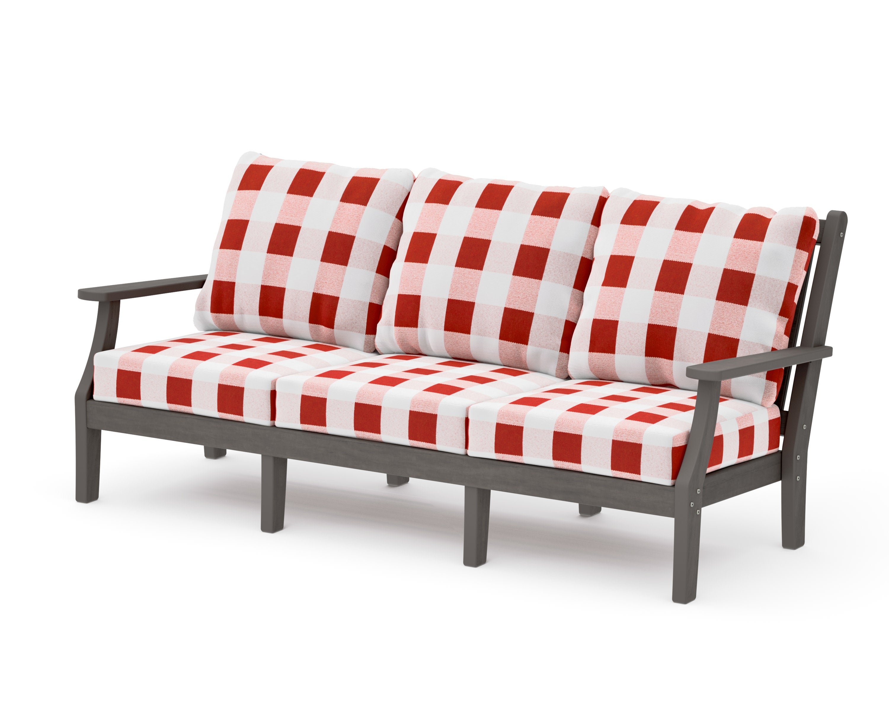 Wovendale Deep Seating Sofa in Driftwood / Buffalo Plaid Crimson