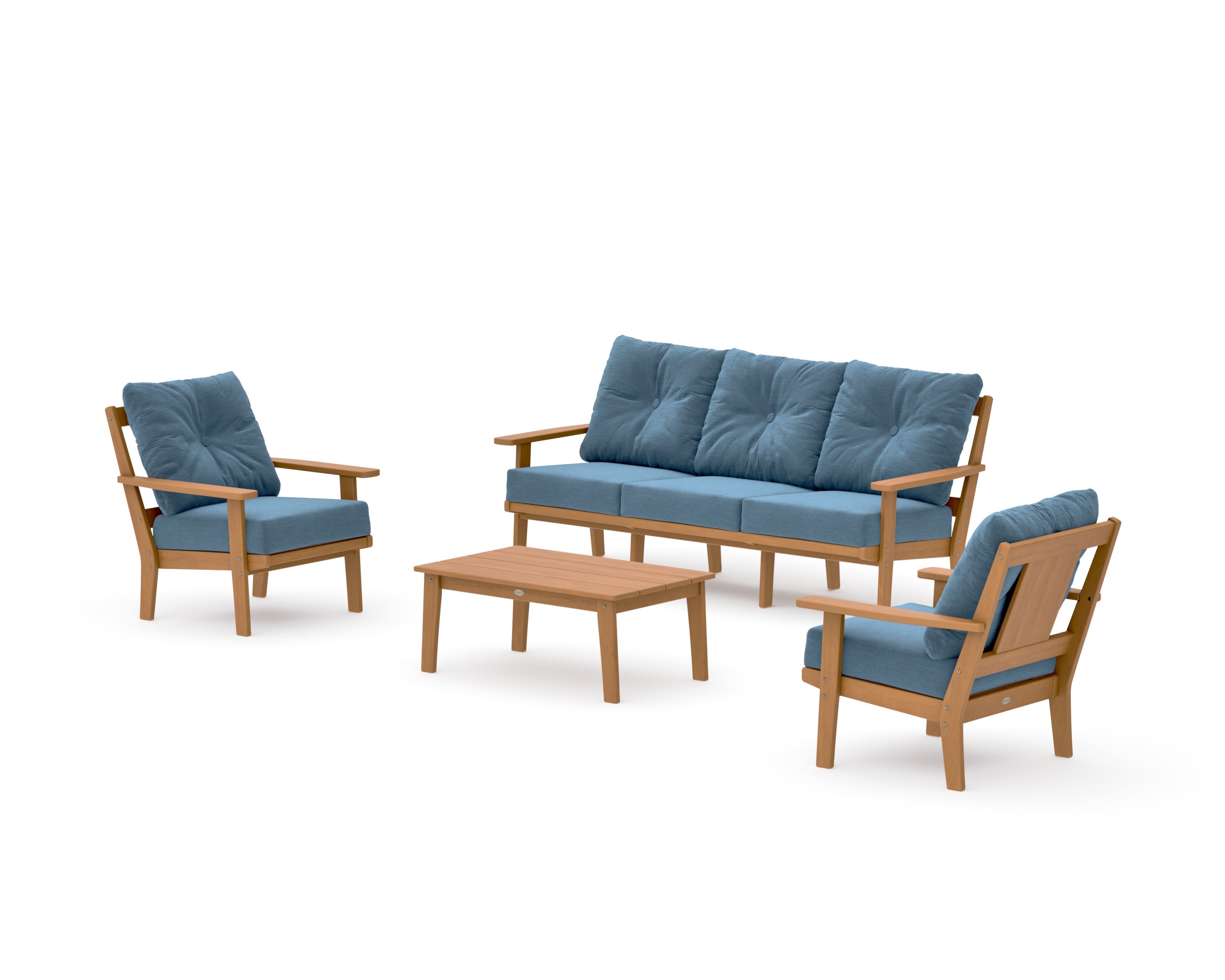 Prairie 4-Piece Deep Seating Set with Sofa in Natural / Sky Blue