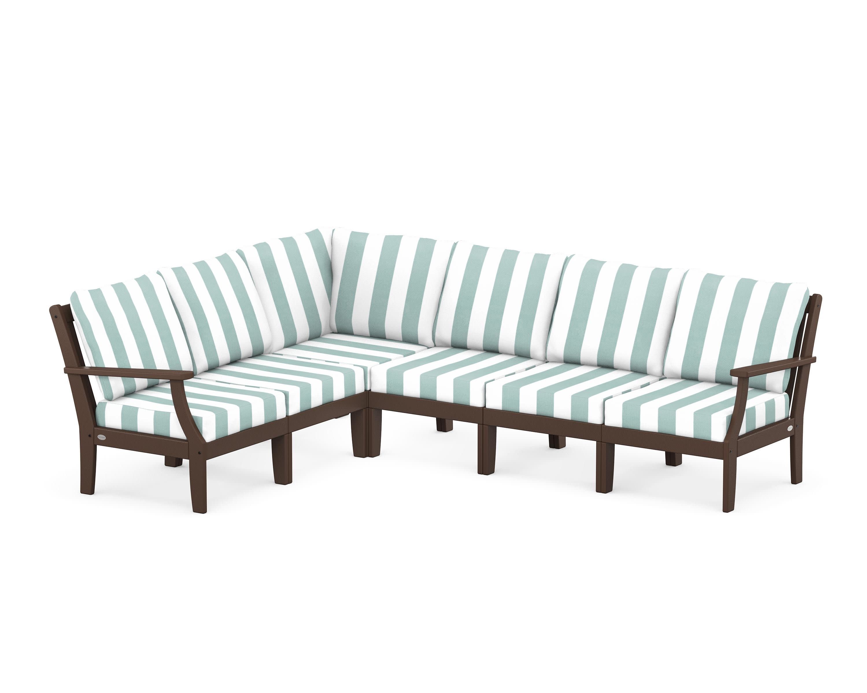 Braxton Modular 6-Piece Deep Seating Set in Mahogany / Cabana Stripe Glacier Spa