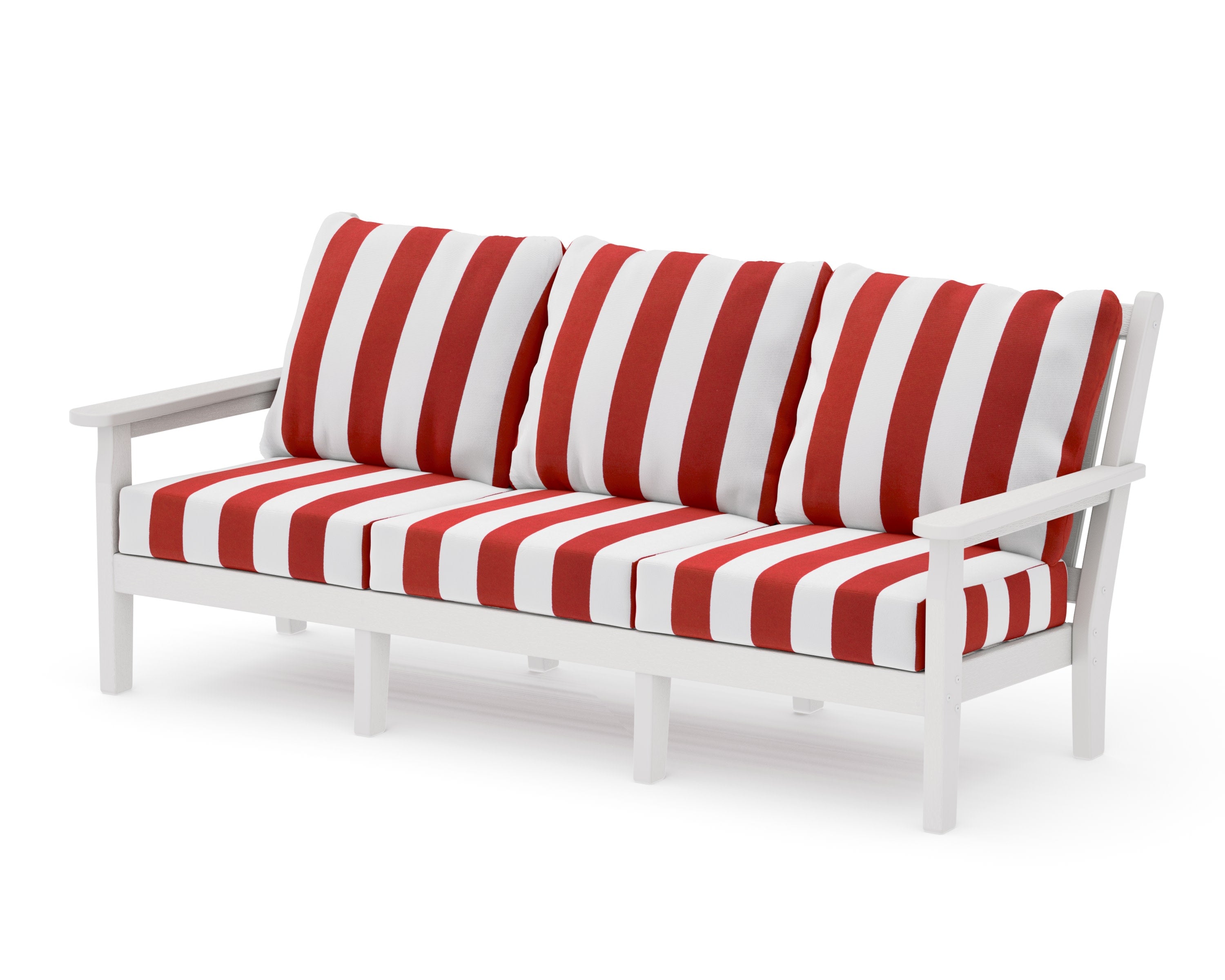 Chippendale Deep Seating Sofa in Vintage White / Cabana Stripe Crimson