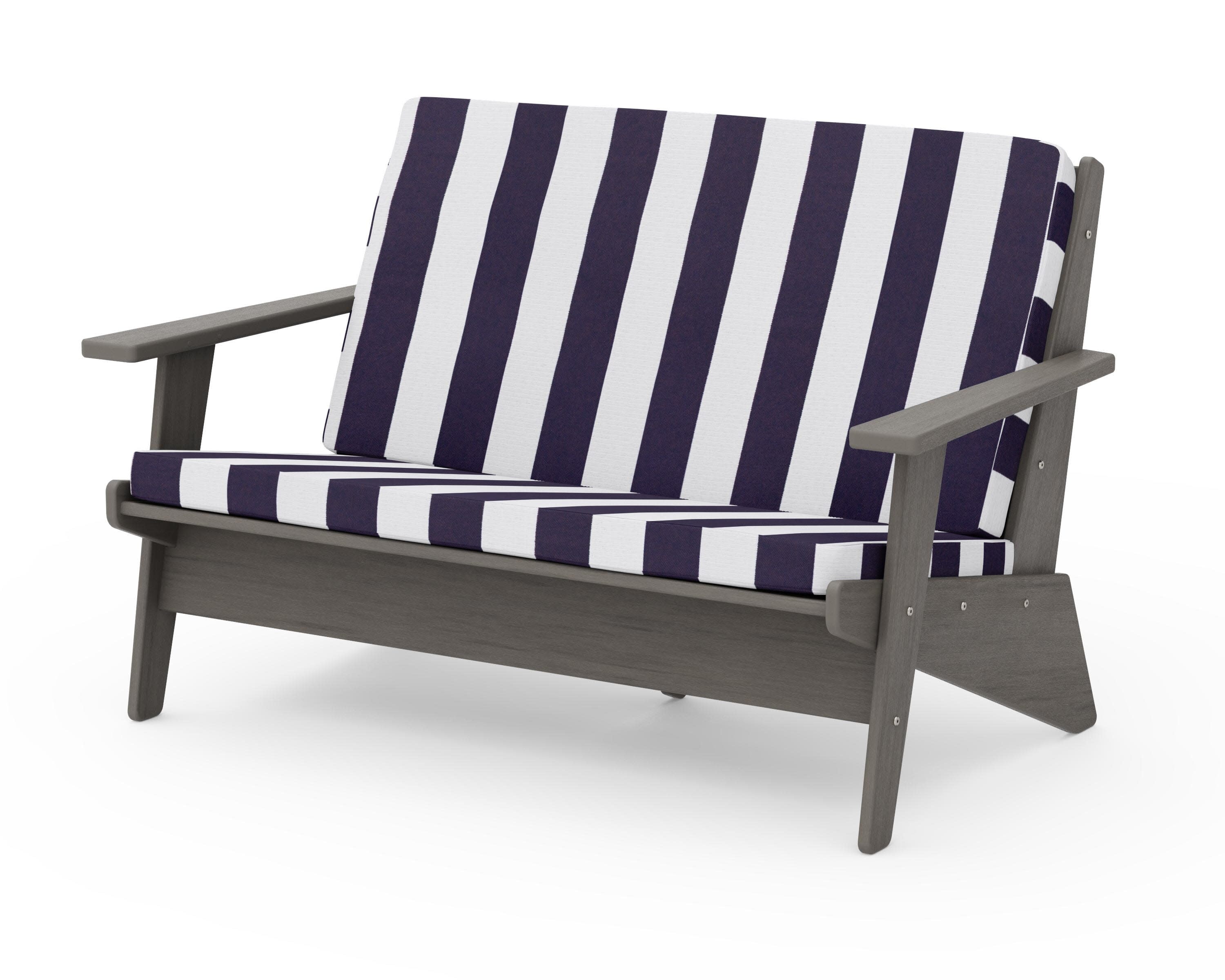 Riviera Modern Lounge Loveseat in Driftwood / Cabana Stripe Navy