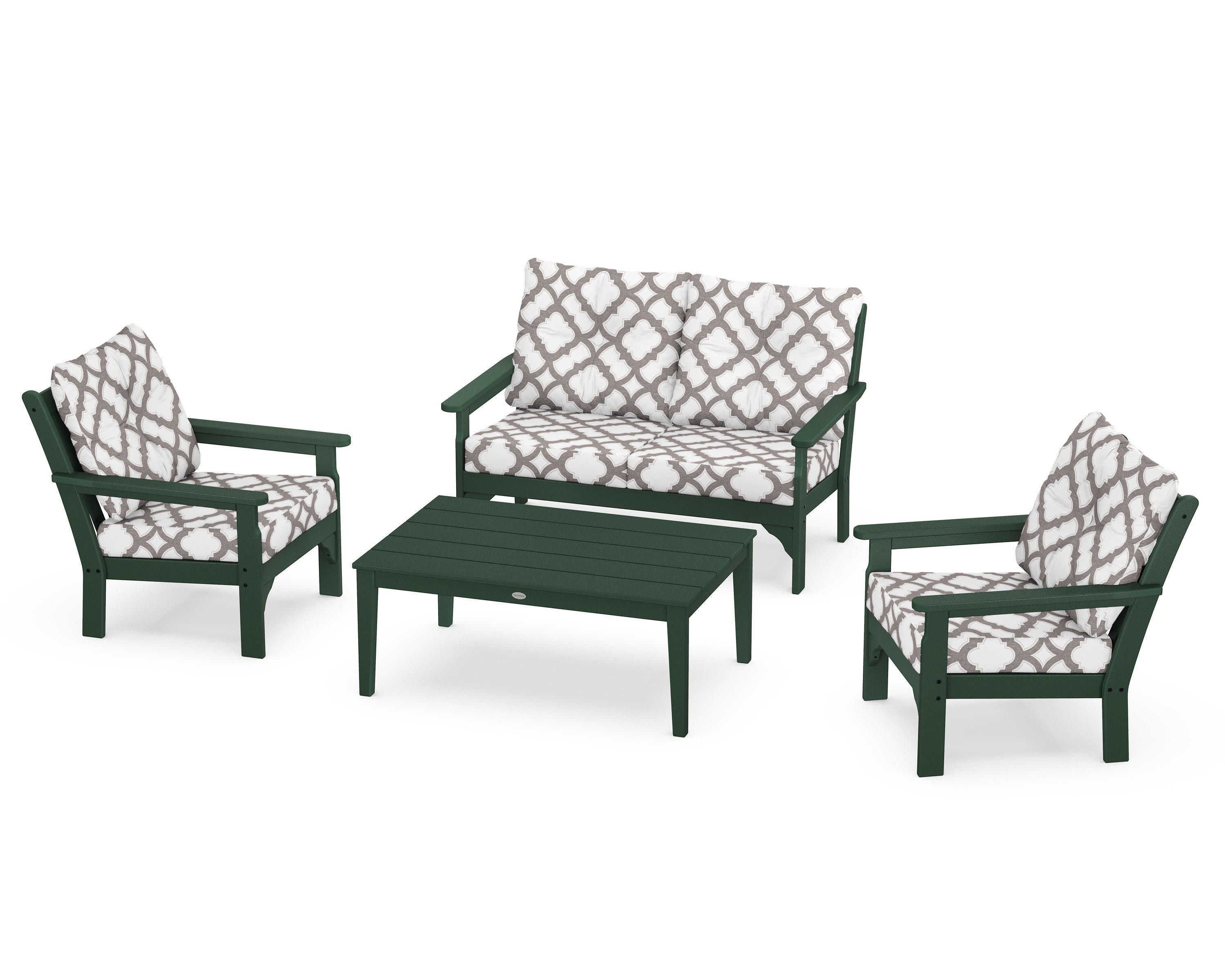 Vineyard 4-Piece Deep Seating Set in Green / Trellis Grey Mist
