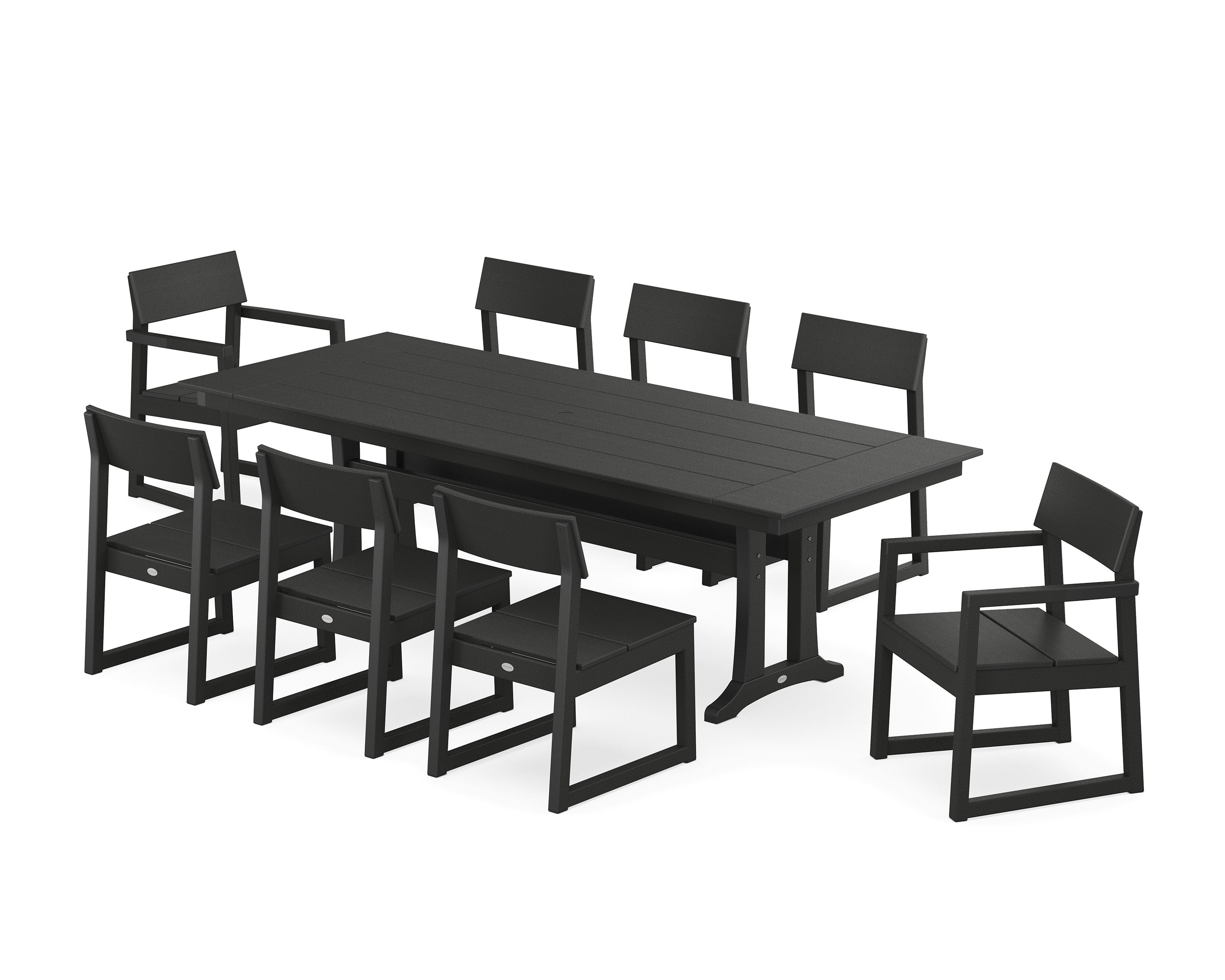 EDGE 9-Piece Farmhouse Dining Set with Trestle Legs in Black