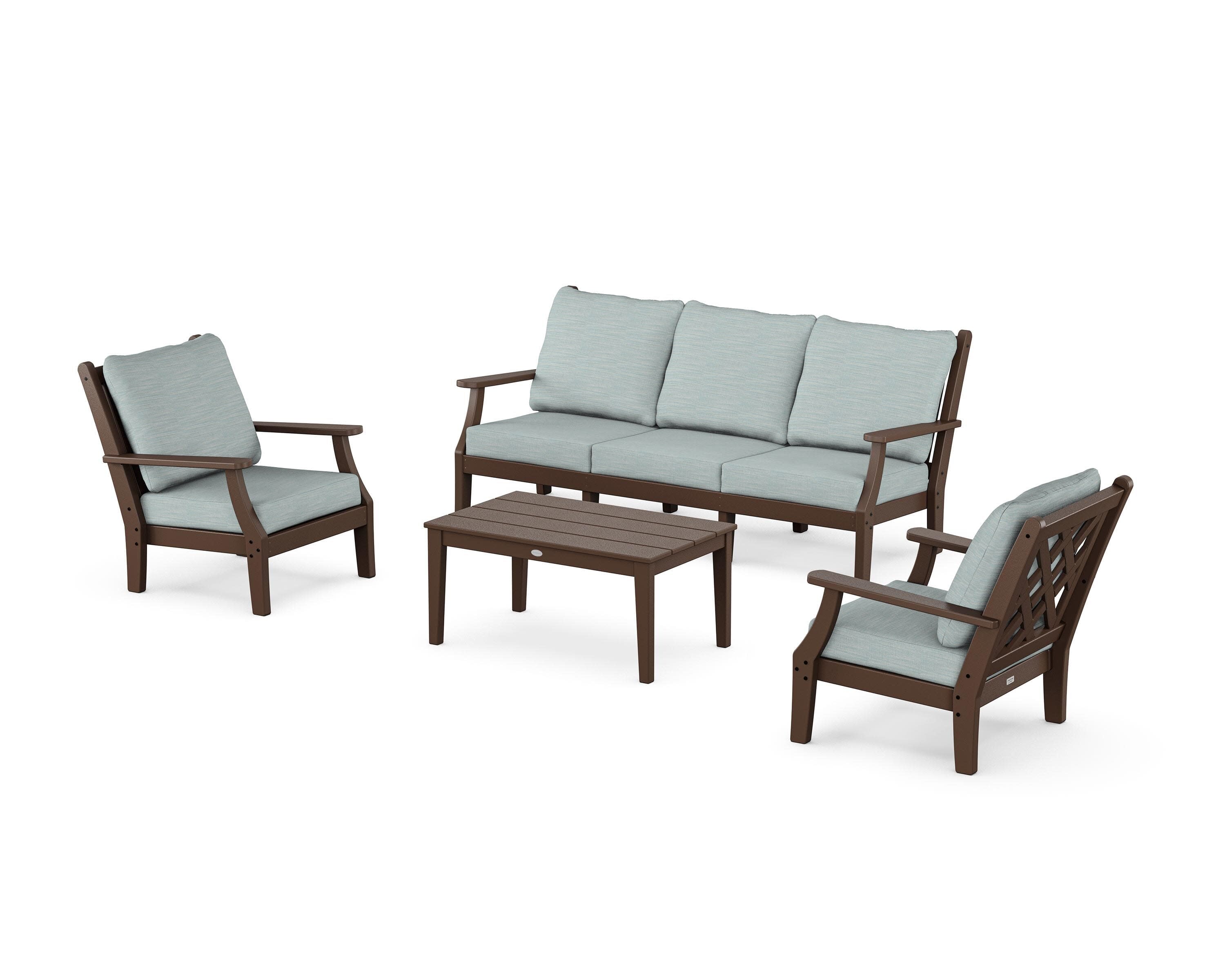 Wovendale 4-Piece Deep Seating Set with Sofa in Mahogany / Soothe Mist