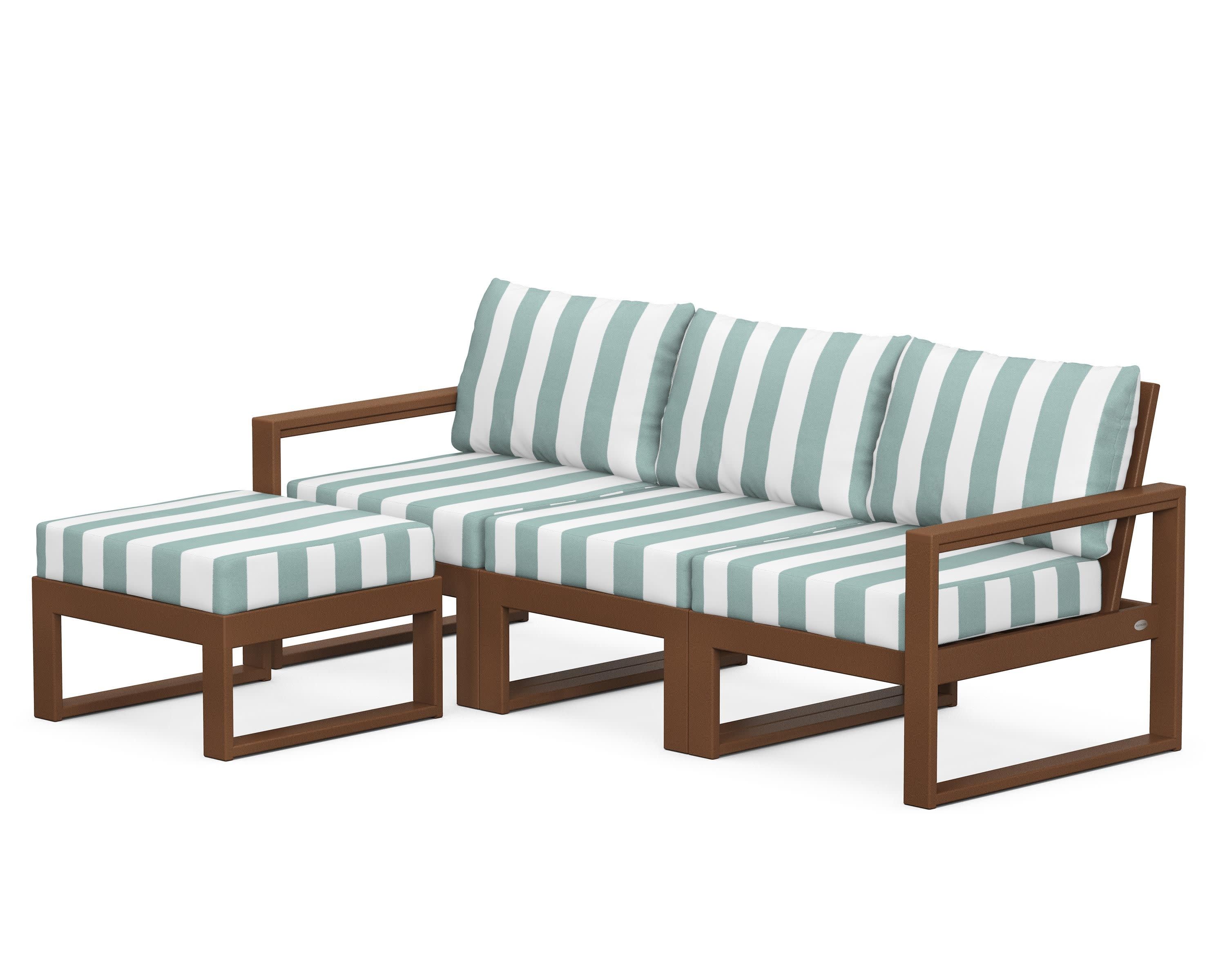 EDGE 4-Piece Modular Deep Seating Set with Ottoman in Teak / Cabana Stripe Glacier Spa