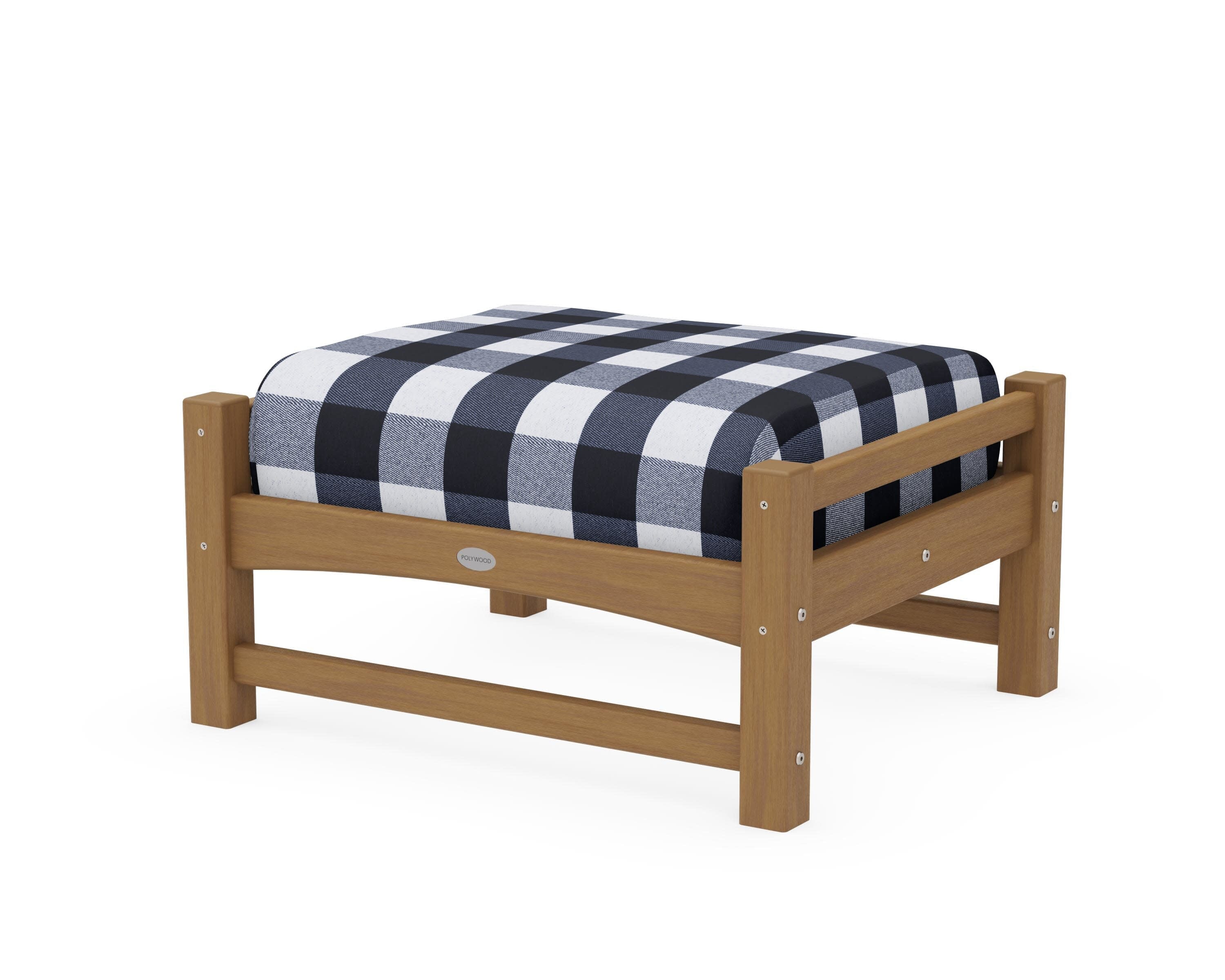 Club Ottoman in Natural / Buffalo Plaid Marine Indigo