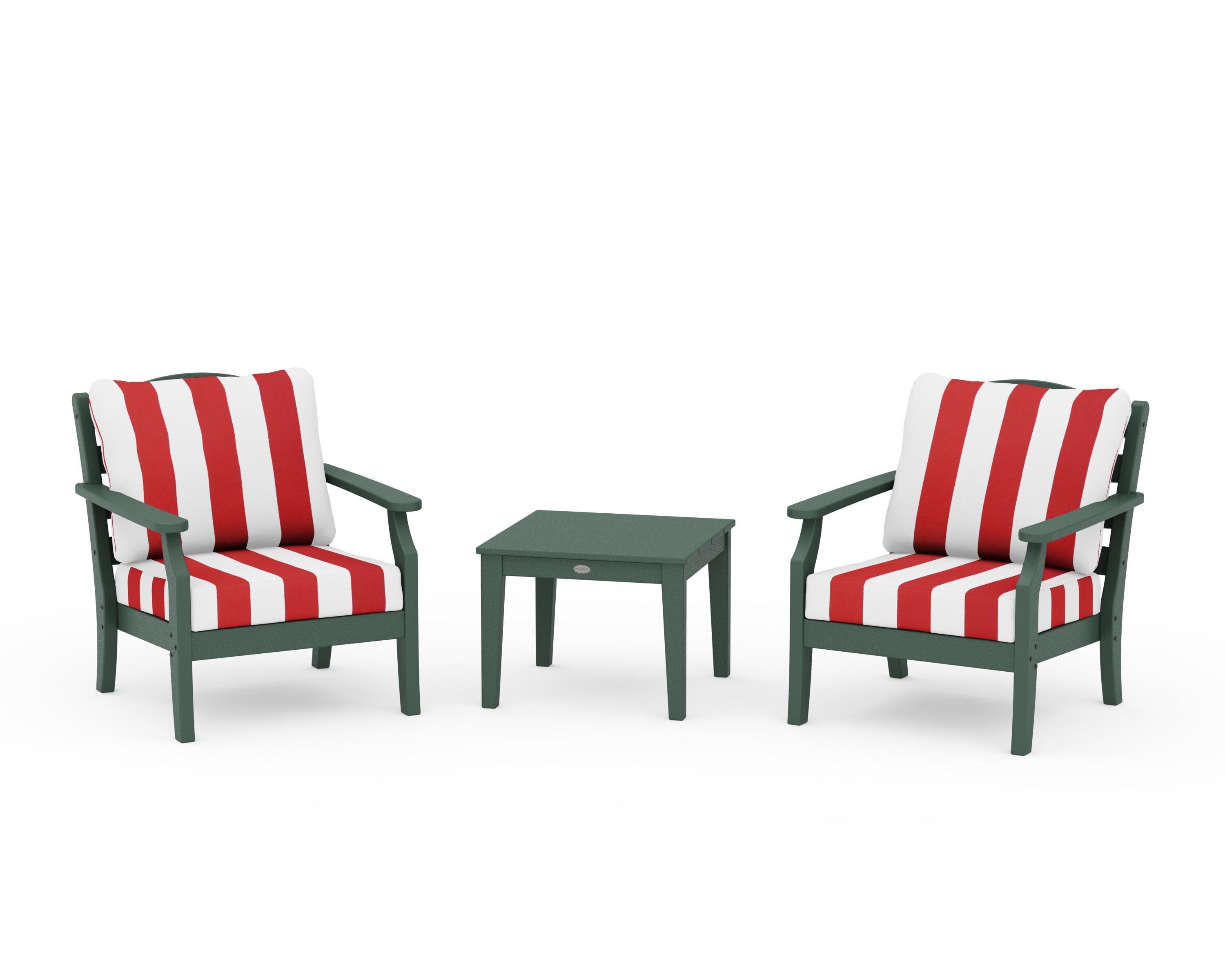 Savannah 3-Piece Deep Seating Set in Green / Cabana Stripe Crimson