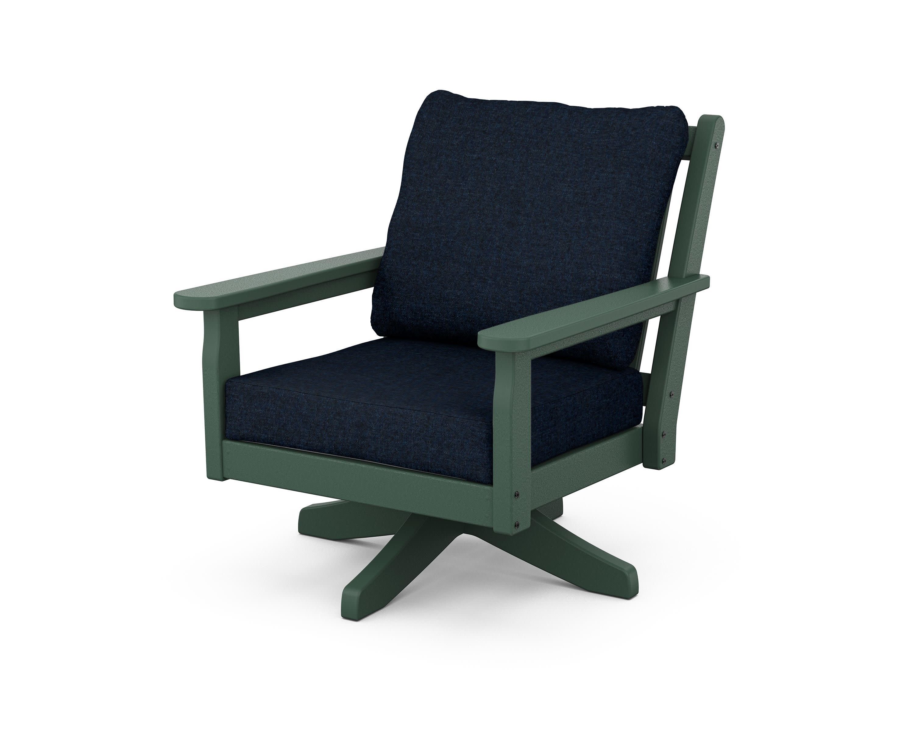 Chippendale Deep Seating Swivel Chair in Green / Marine Indigo