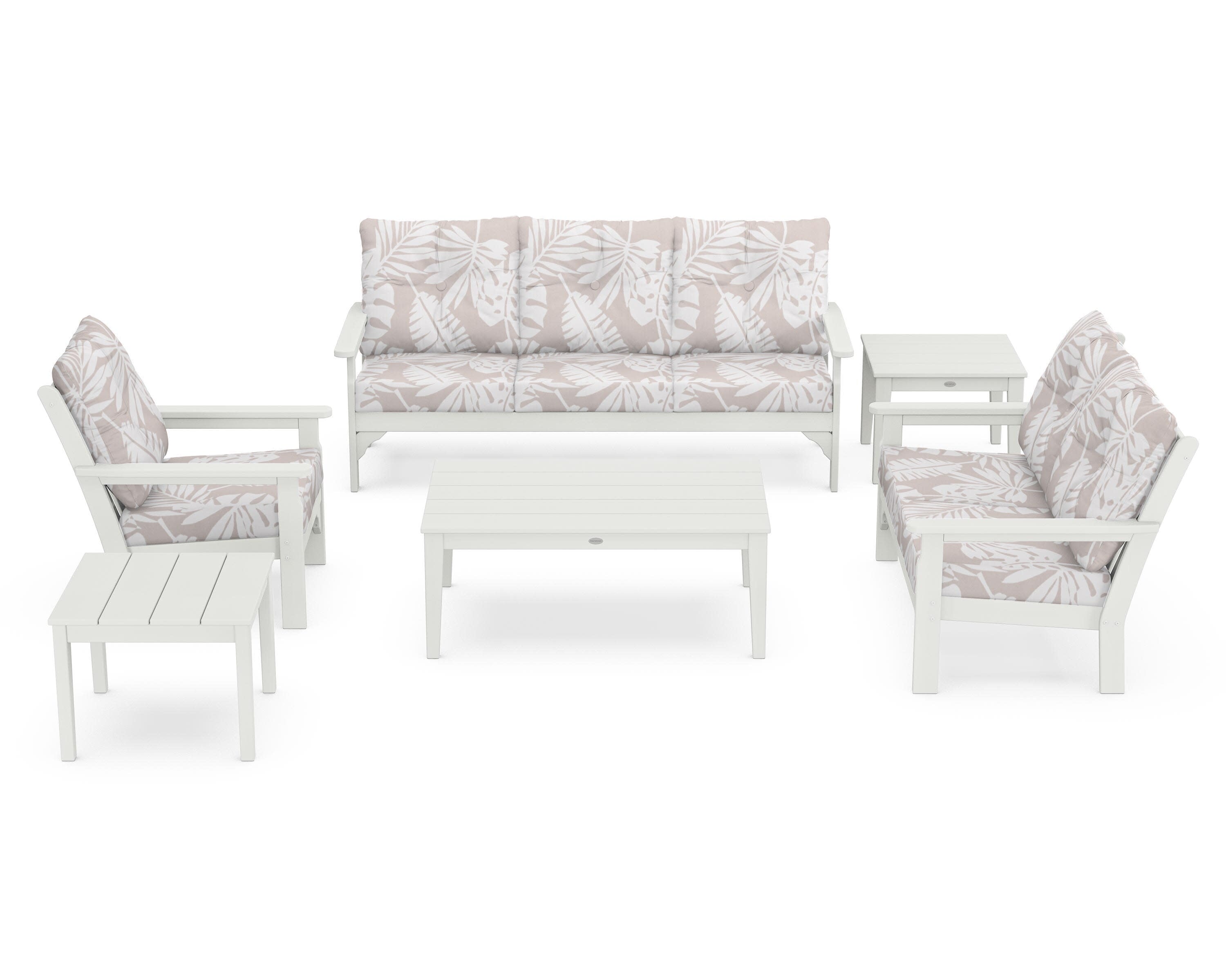 Vineyard 6-Piece Deep Seating Set in Vintage White / Leaf Dune Burlap