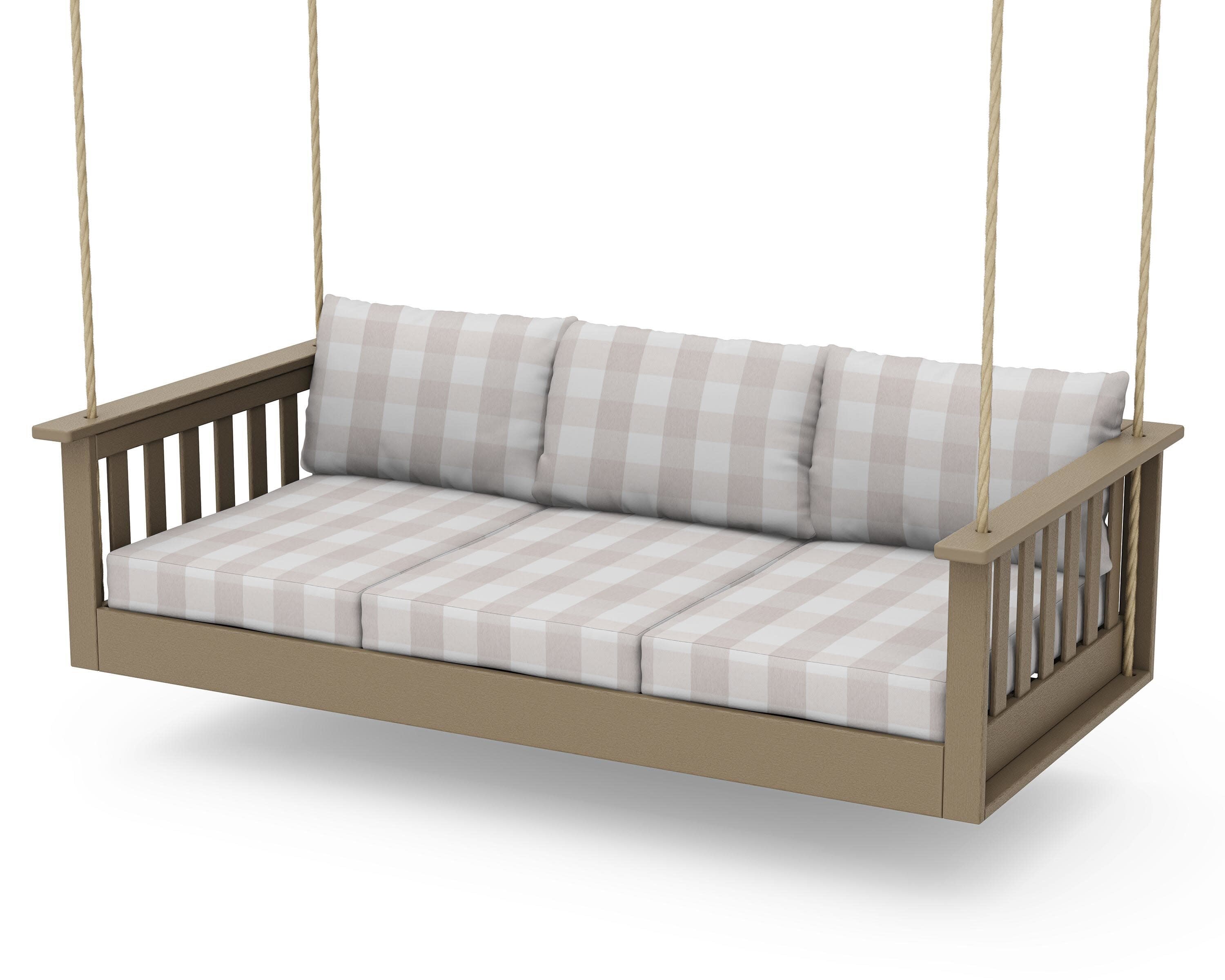 Vineyard Daybed Swing in Vintage Sahara / Buffalo Plaid Dune Burlap