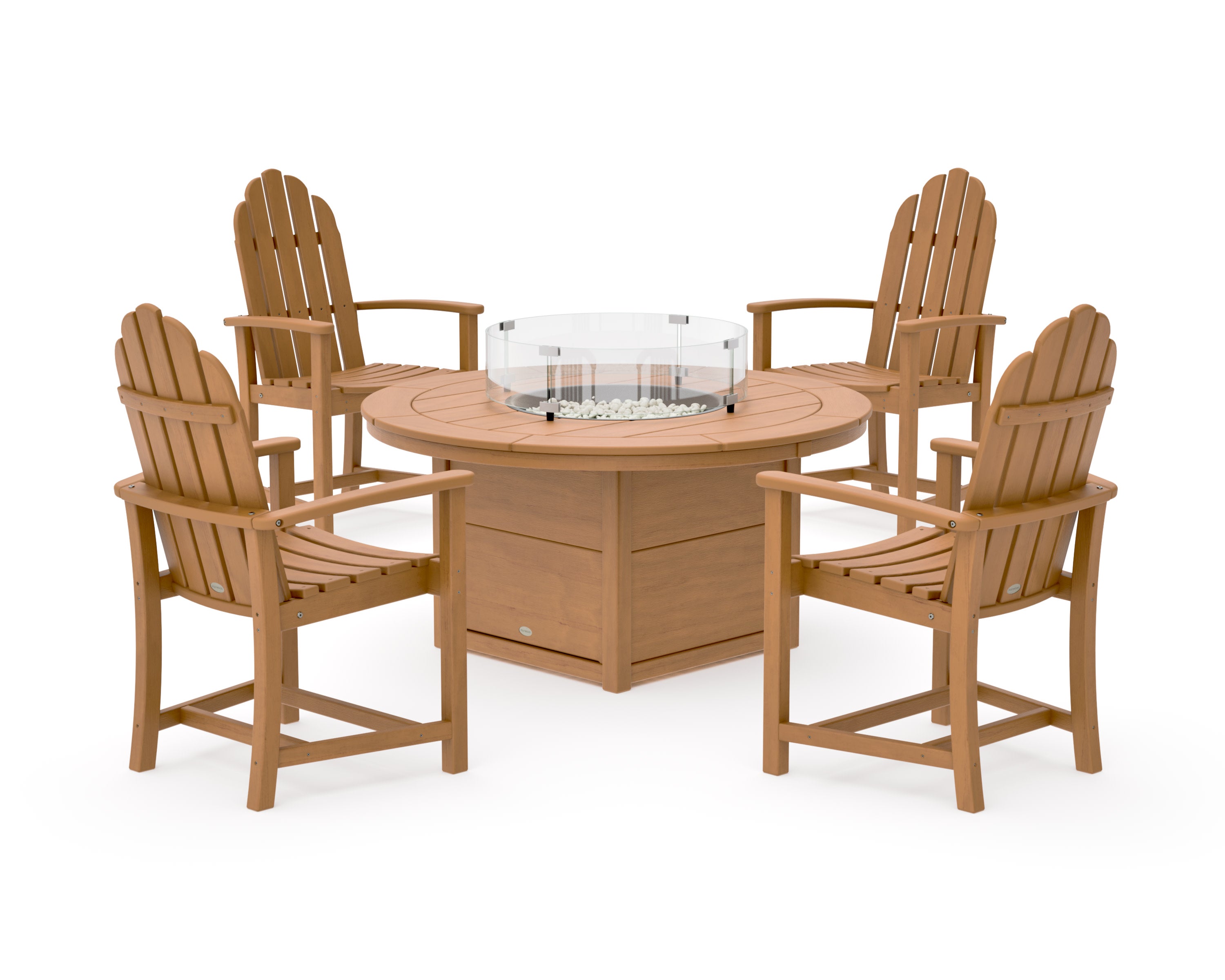 Classic 4-Piece Upright Adirondack Conversation Set with Fire Pit Table in Natural