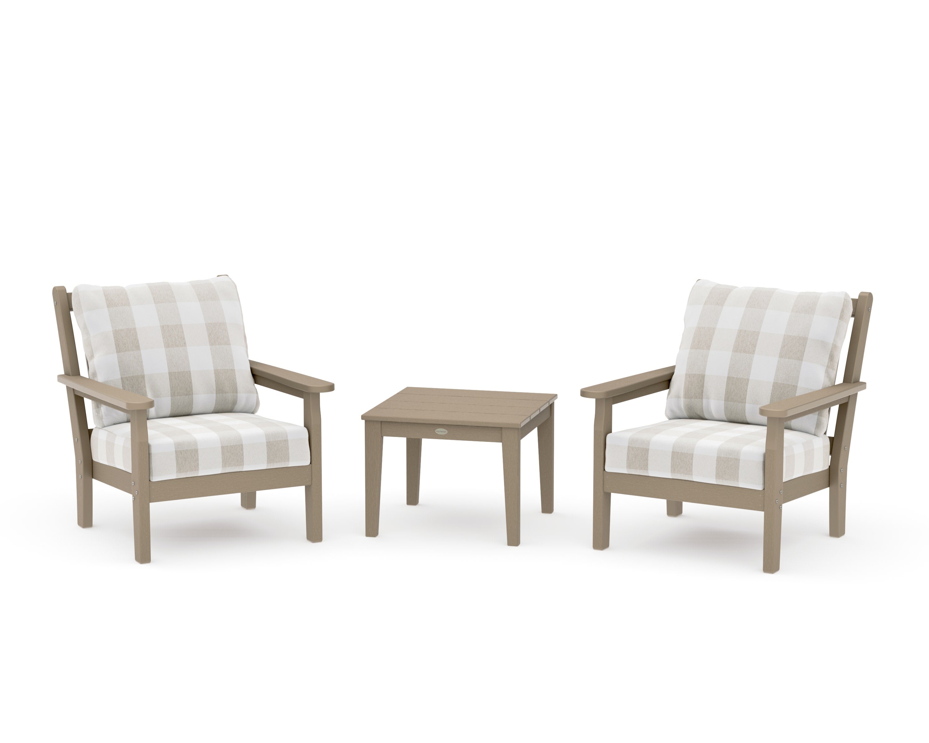 Chippendale 3-Piece Deep Seating Set in Vintage Sahara / Buffalo Plaid Dune Burlap