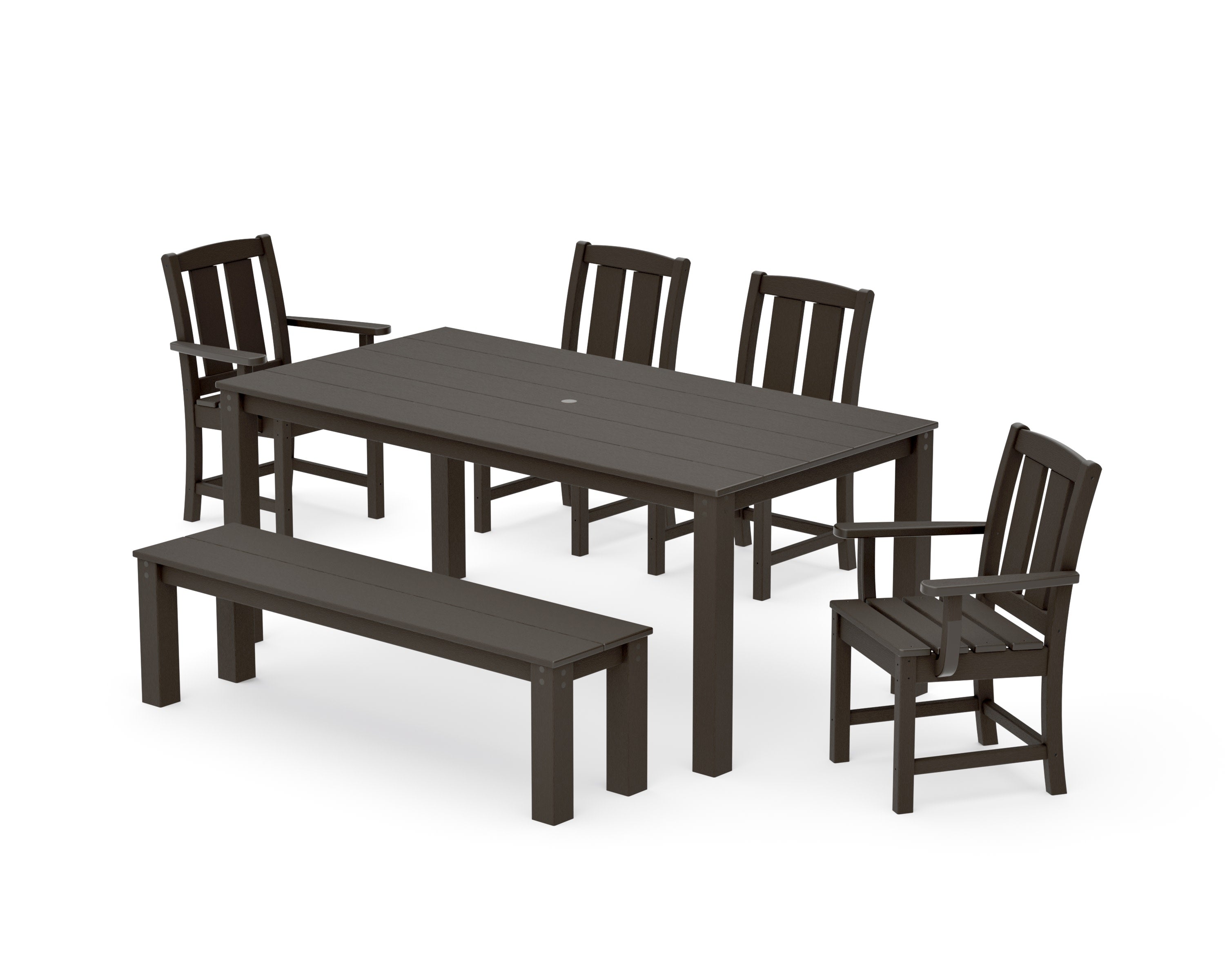 Mission 6-Piece Parsons Dining Set with Bench in Vintage Coffee
