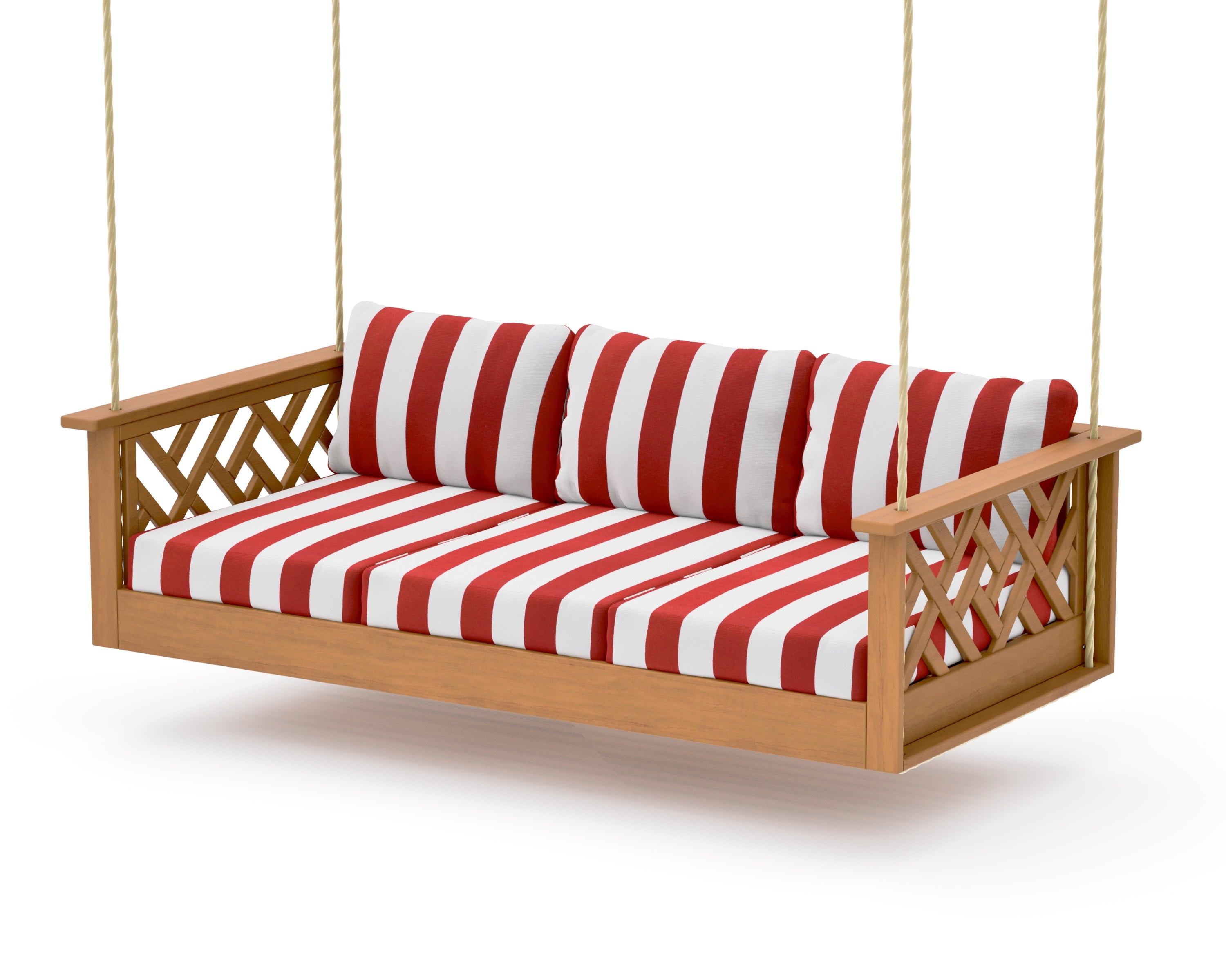 Chippendale Daybed Swing in Natural / Cabana Stripe Crimson