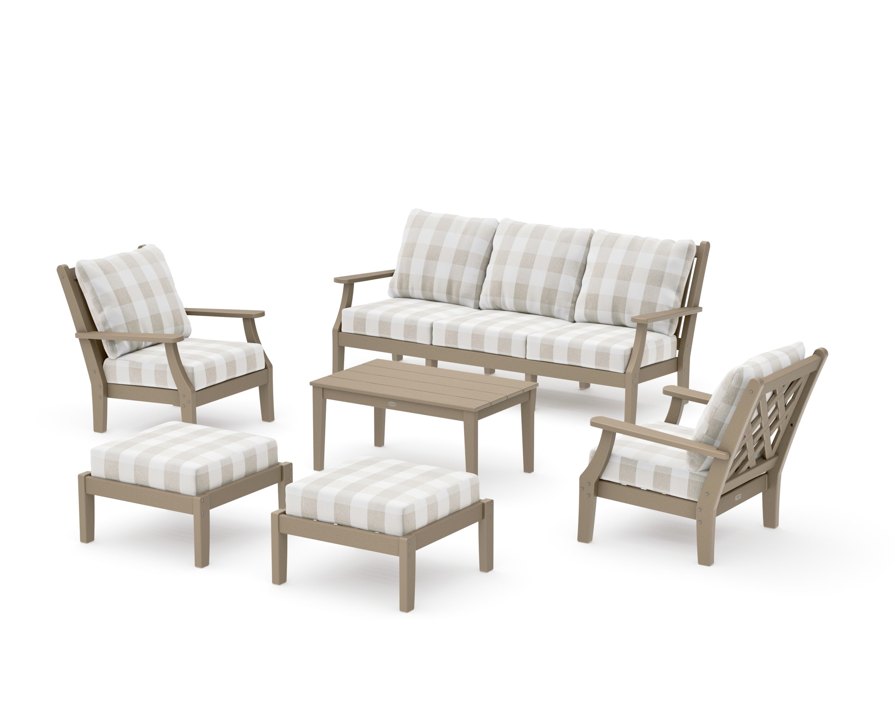 Wovendale 6-Piece Lounge Sofa Set in Vintage Sahara / Buffalo Plaid Dune Burlap