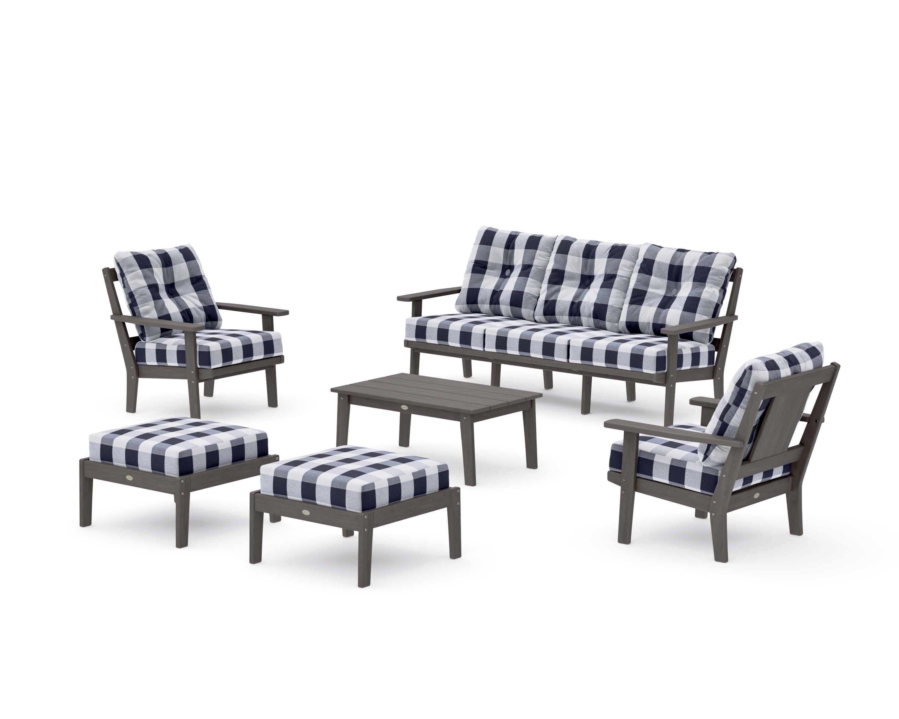 Prairie 6-Piece Lounge Sofa Set in Driftwood / Buffalo Plaid Navy