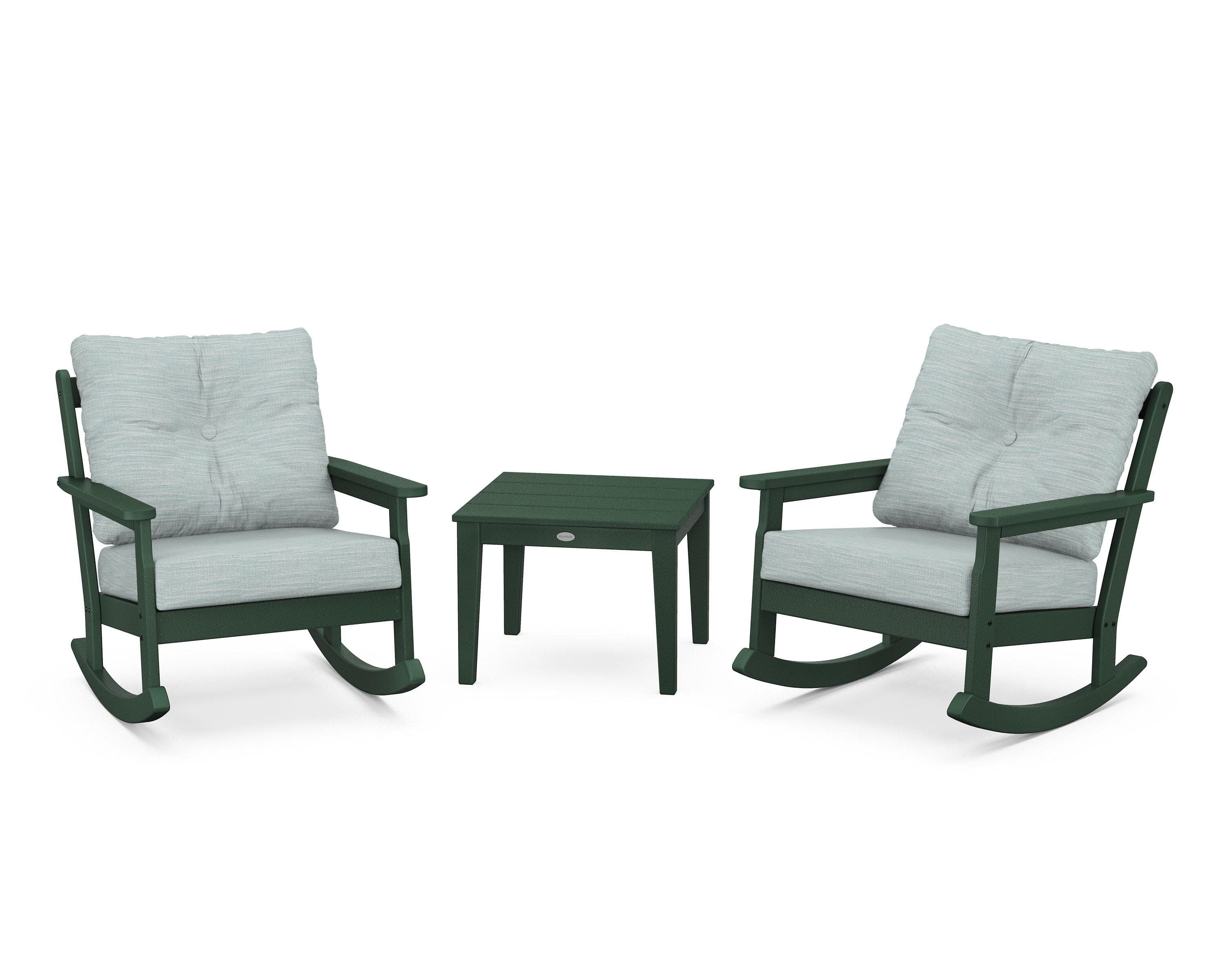 Vineyard 3-Piece Deep Seating Rocker Set in Green / Soothe Mist