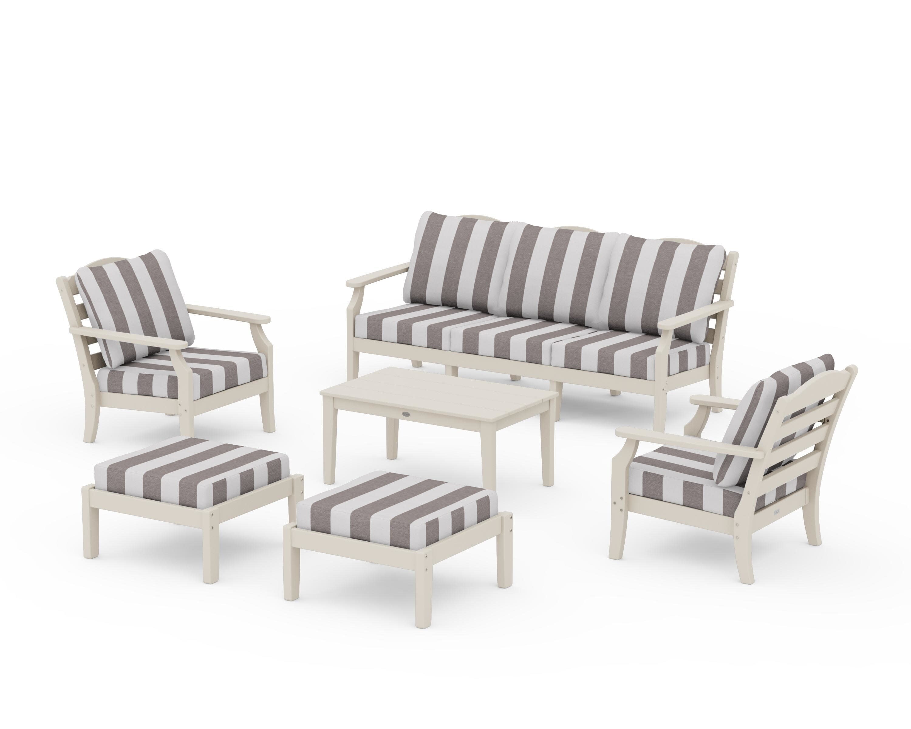 Savannah 6-Piece Lounge Sofa Set in Sand / Cabana Stripe Grey Mist