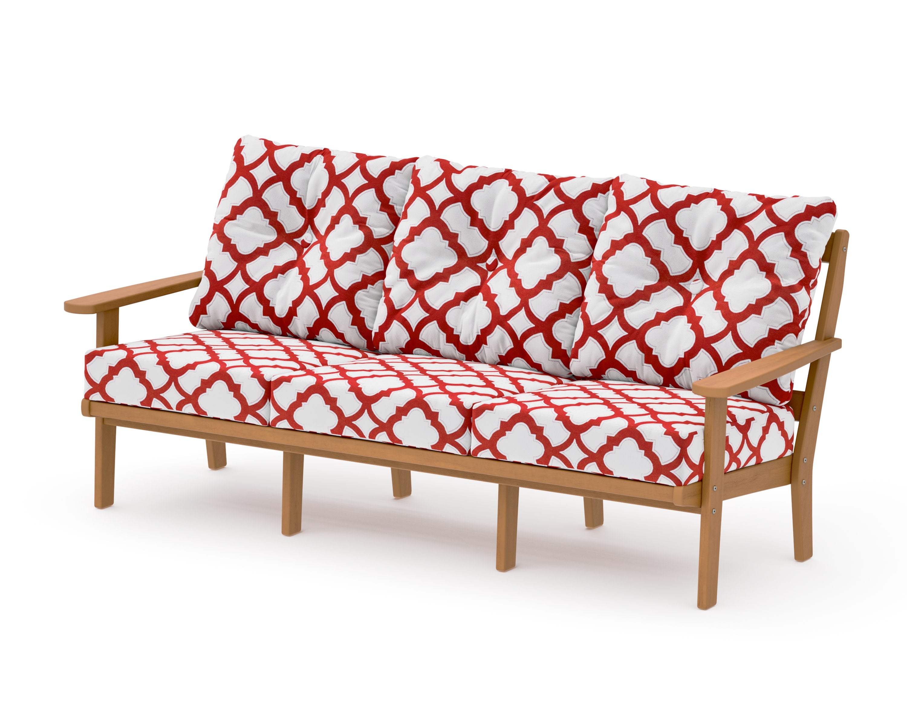 Mission Deep Seating Sofa in Natural / Trellis Crimson