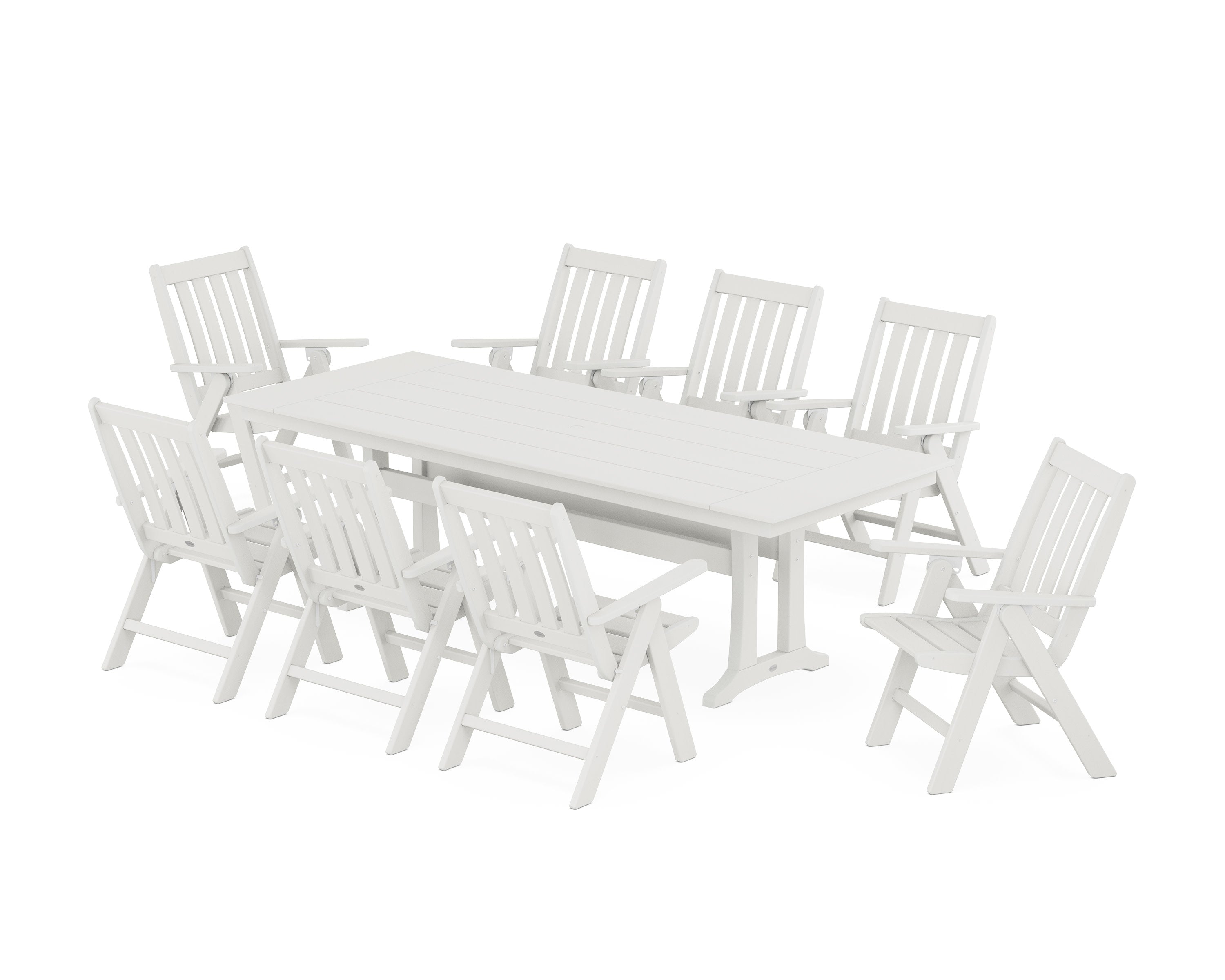 Vineyard Folding 9-Piece Farmhouse Dining Set with Trestle Legs in Vintage White