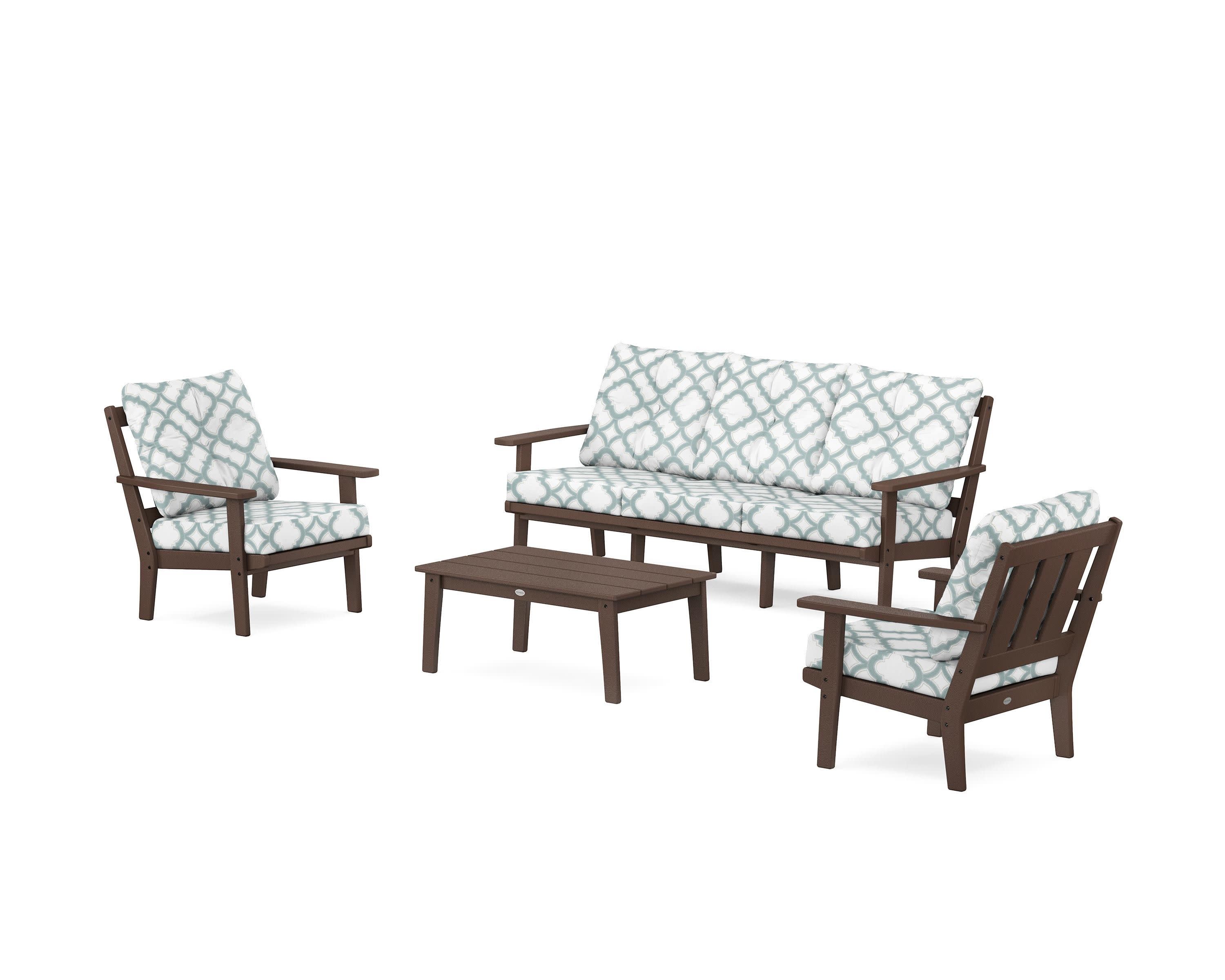 Oxford 4-Piece Deep Seating Set with Sofa in Mahogany / Trellis Glacier Spa