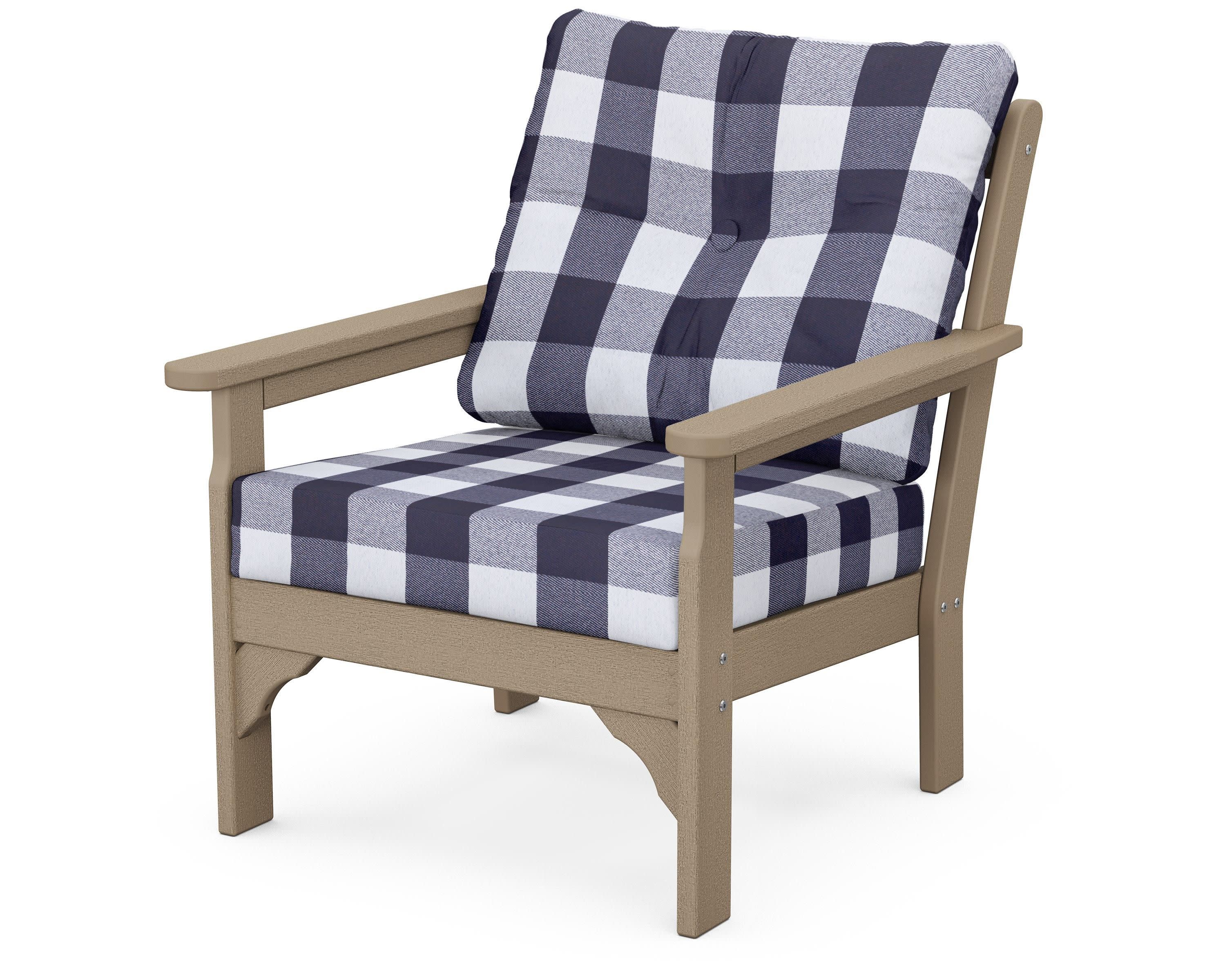 Vineyard Deep Seating Chair in Vintage Sahara / Buffalo Plaid Navy