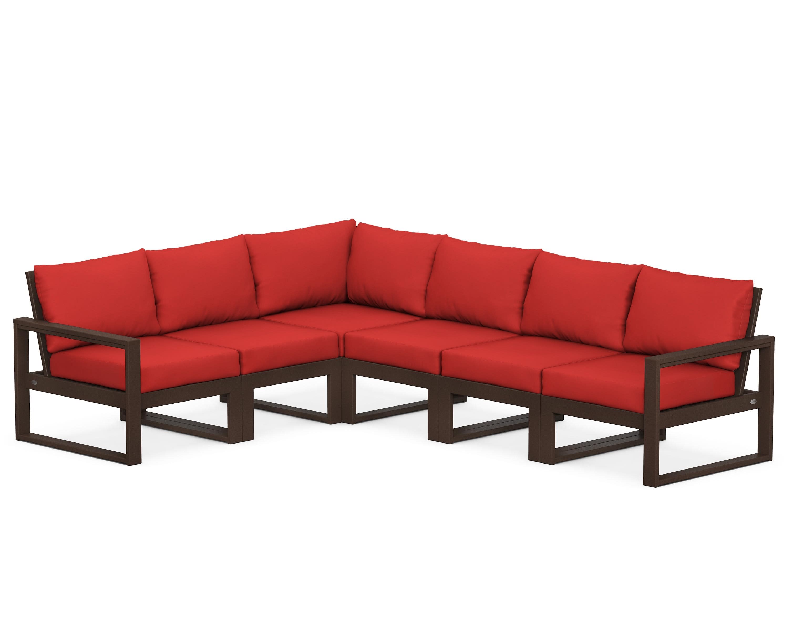 EDGE 6-Piece Modular Deep Seating Set in Mahogany / Crimson Linen