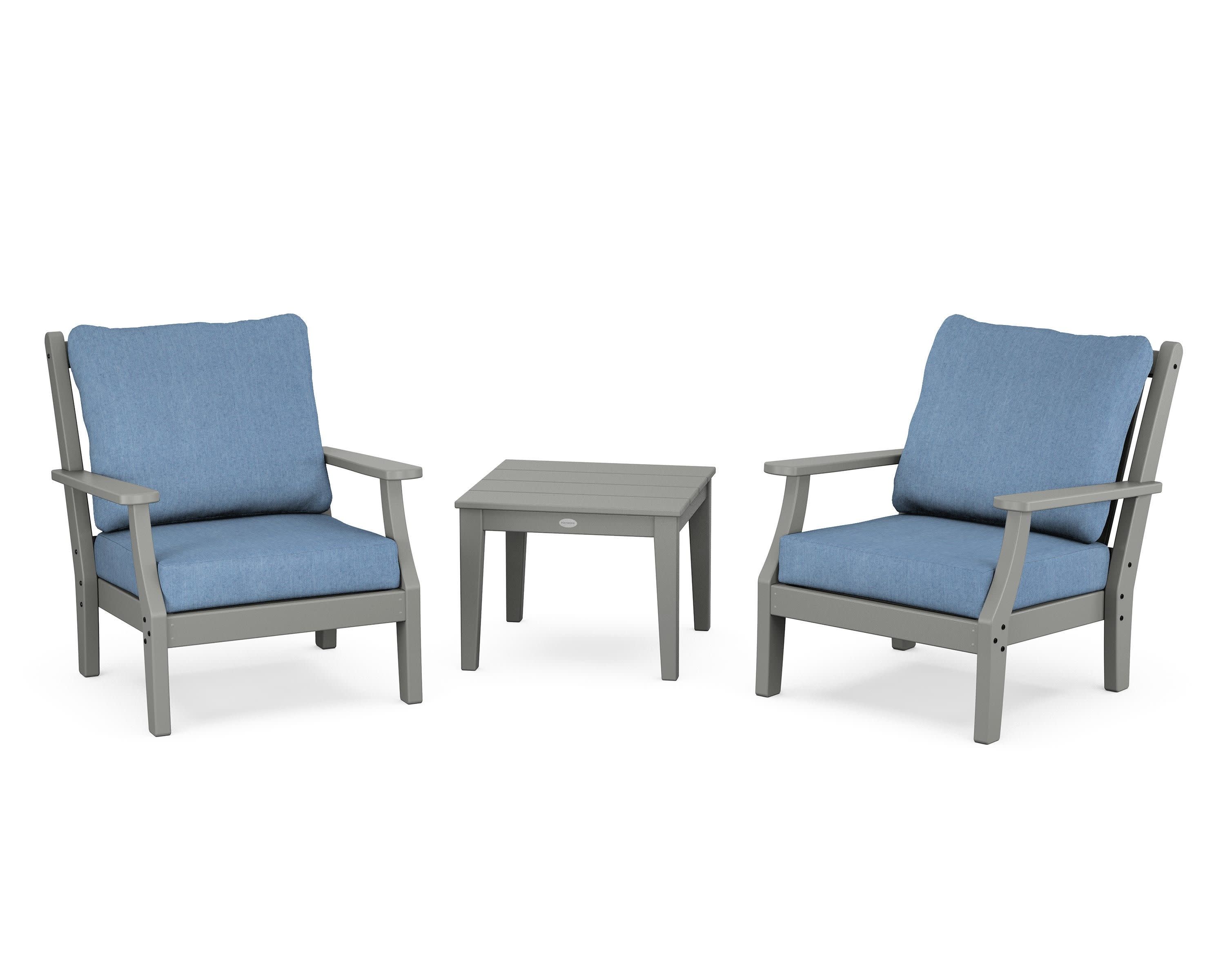 Wovendale 3-Piece Deep Seating Set in Slate Grey / Sky Blue