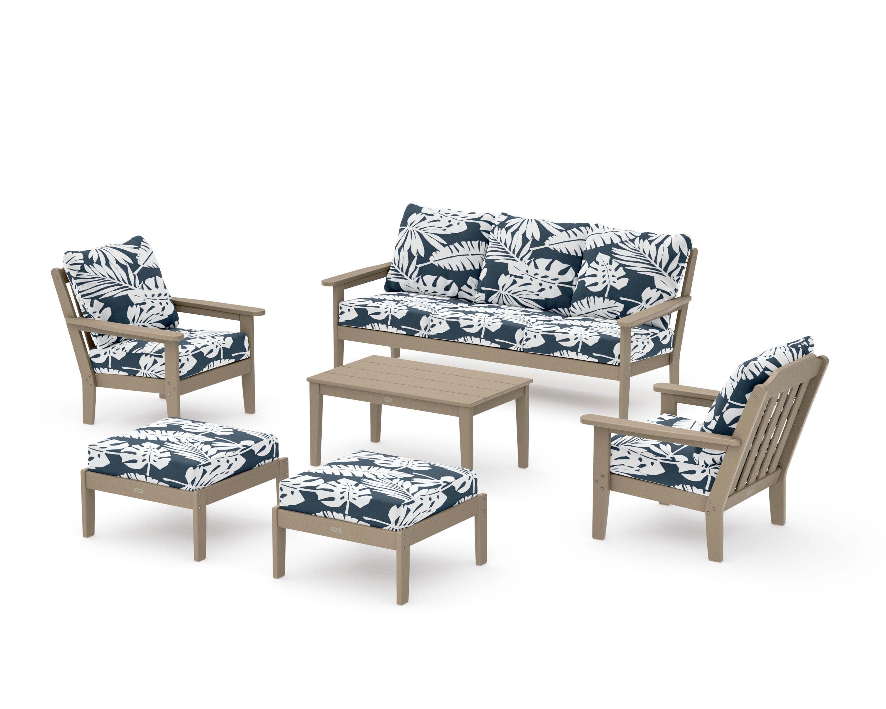 Cottage 6-Piece Lounge Sofa Set in Vintage Sahara / Leaf Marine Indigo