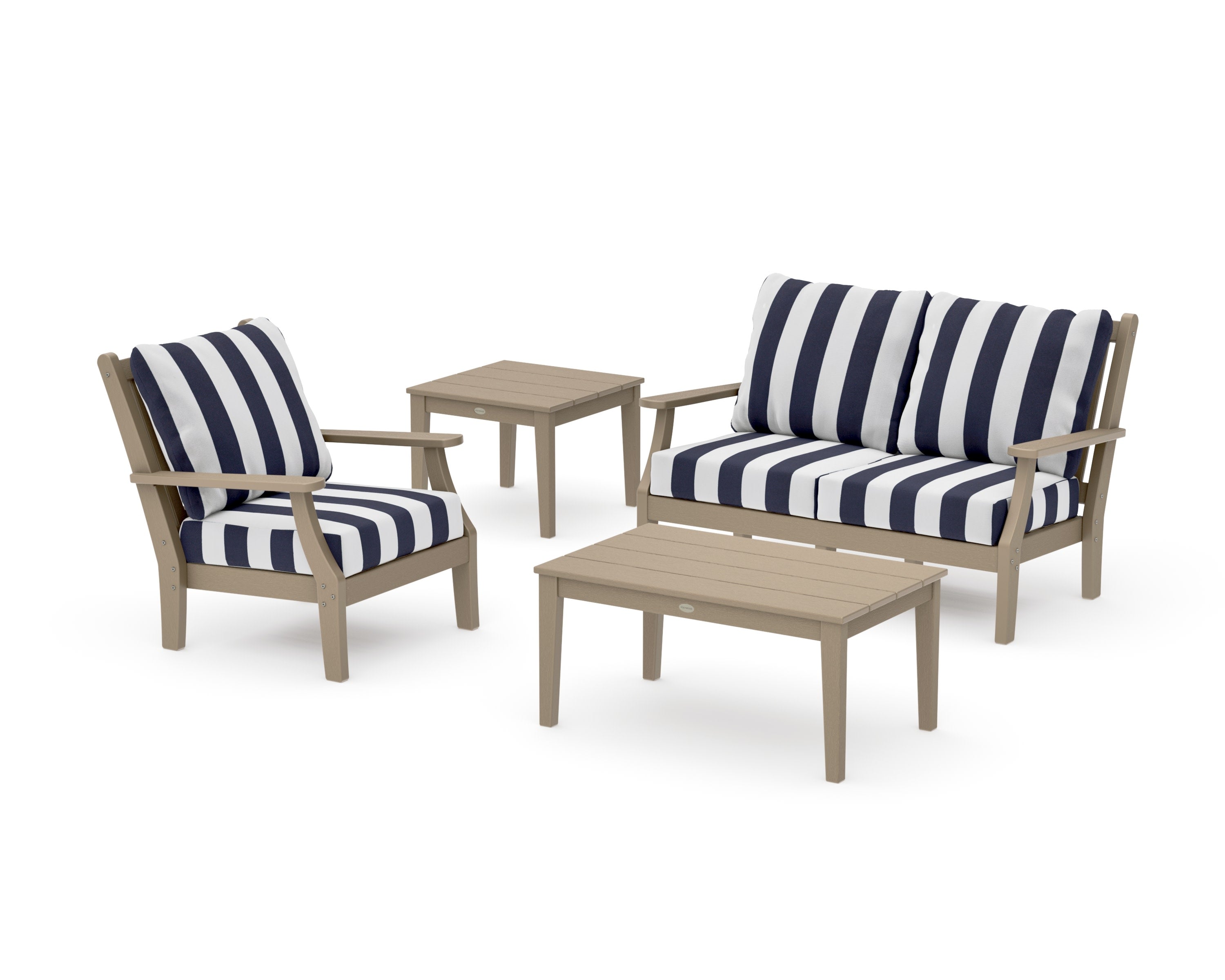 Wovendale 4-Piece Deep Seating Set in Vintage Sahara / Cabana Stripe Navy