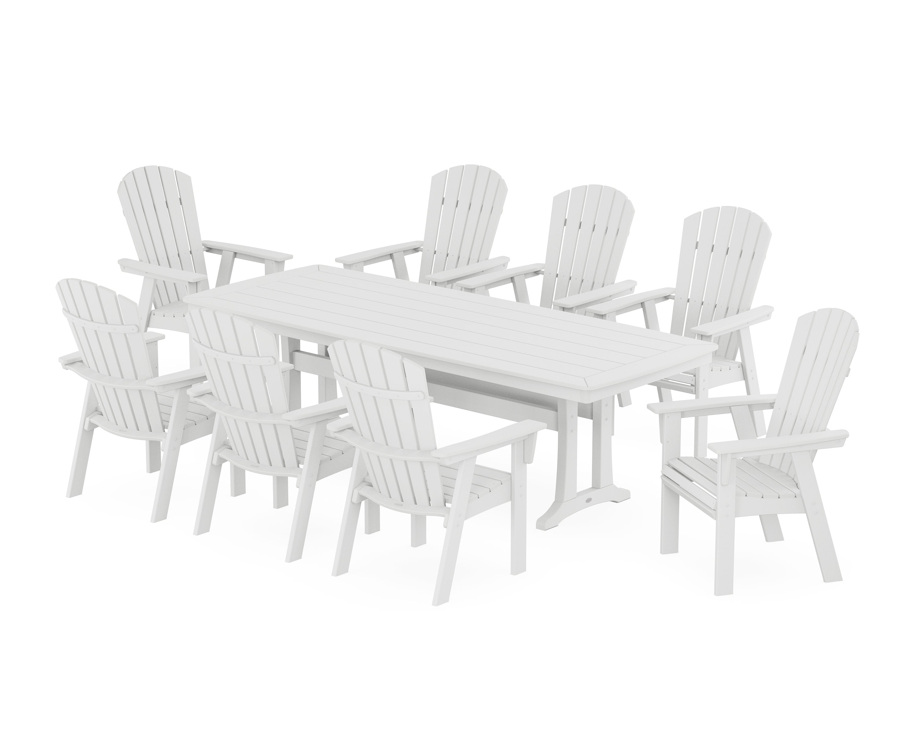 Nautical Curveback Adirondack 9-Piece Dining Set with Trestle Legs in White