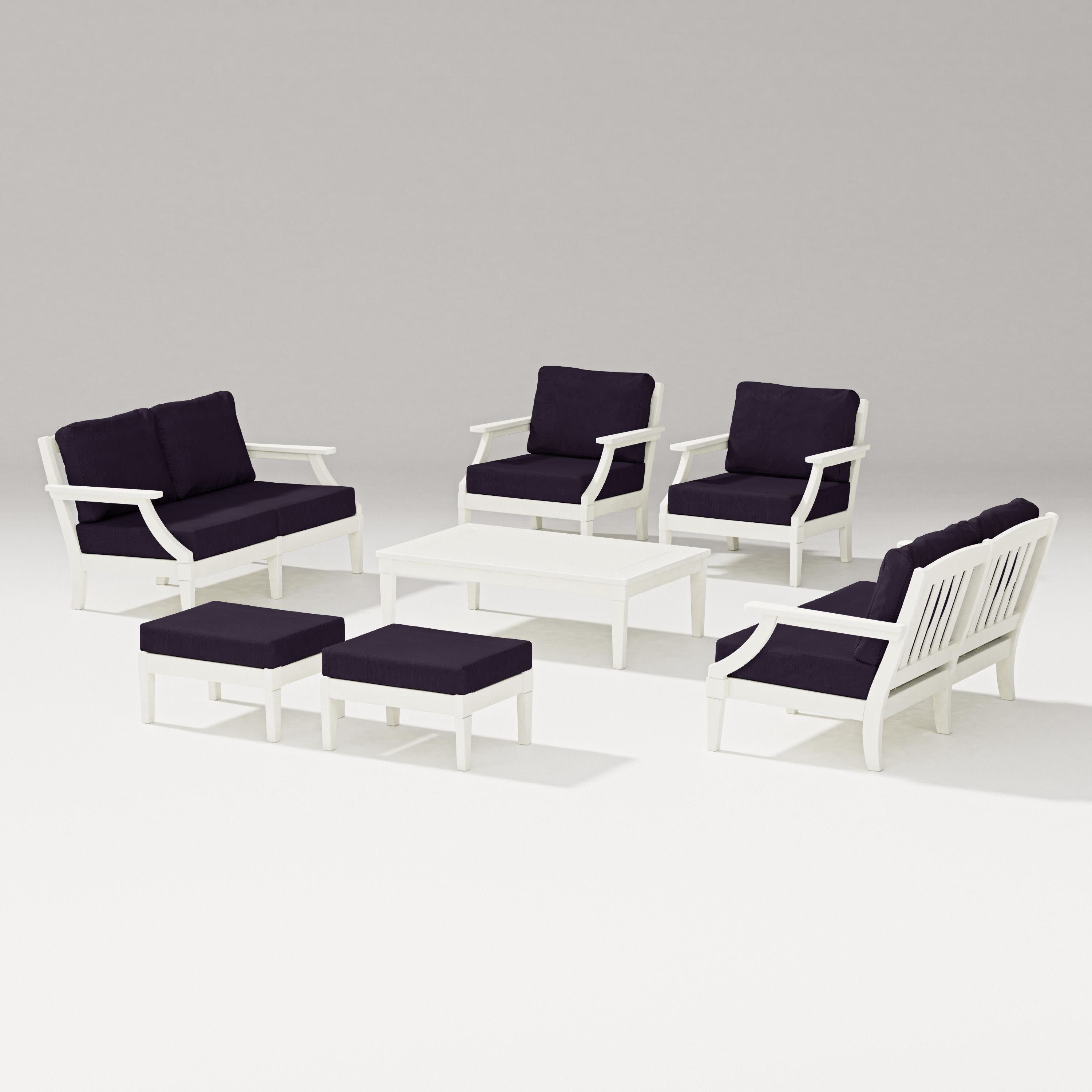 Estate 7-Piece Lounge Loveseat Set in Vintage White / Navy Linen